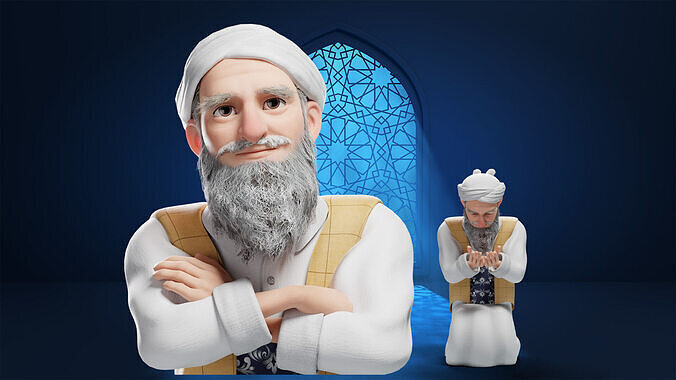 Cartoon Arab Uncle  Low-poly 3D model