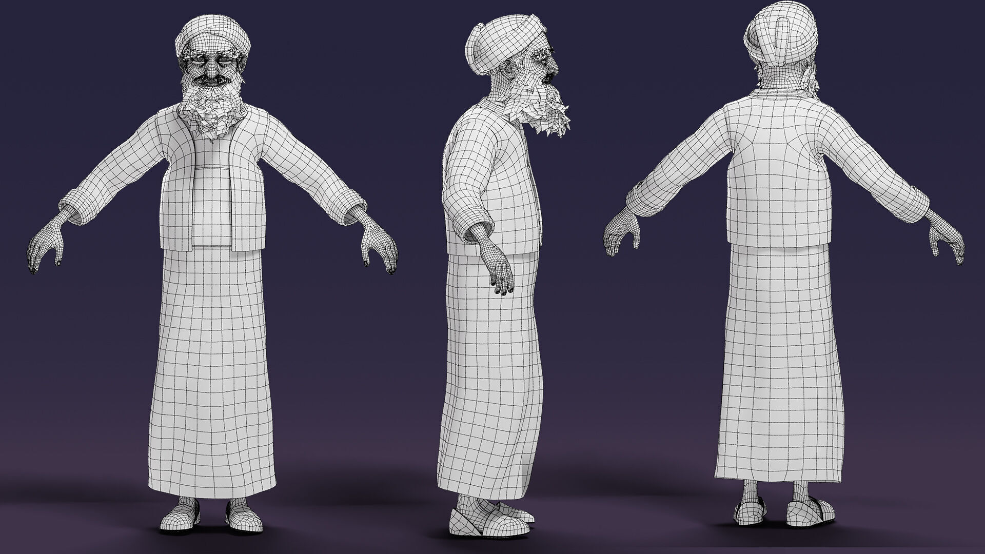 Cartoon Arab Uncle  Low-poly 3D model_39