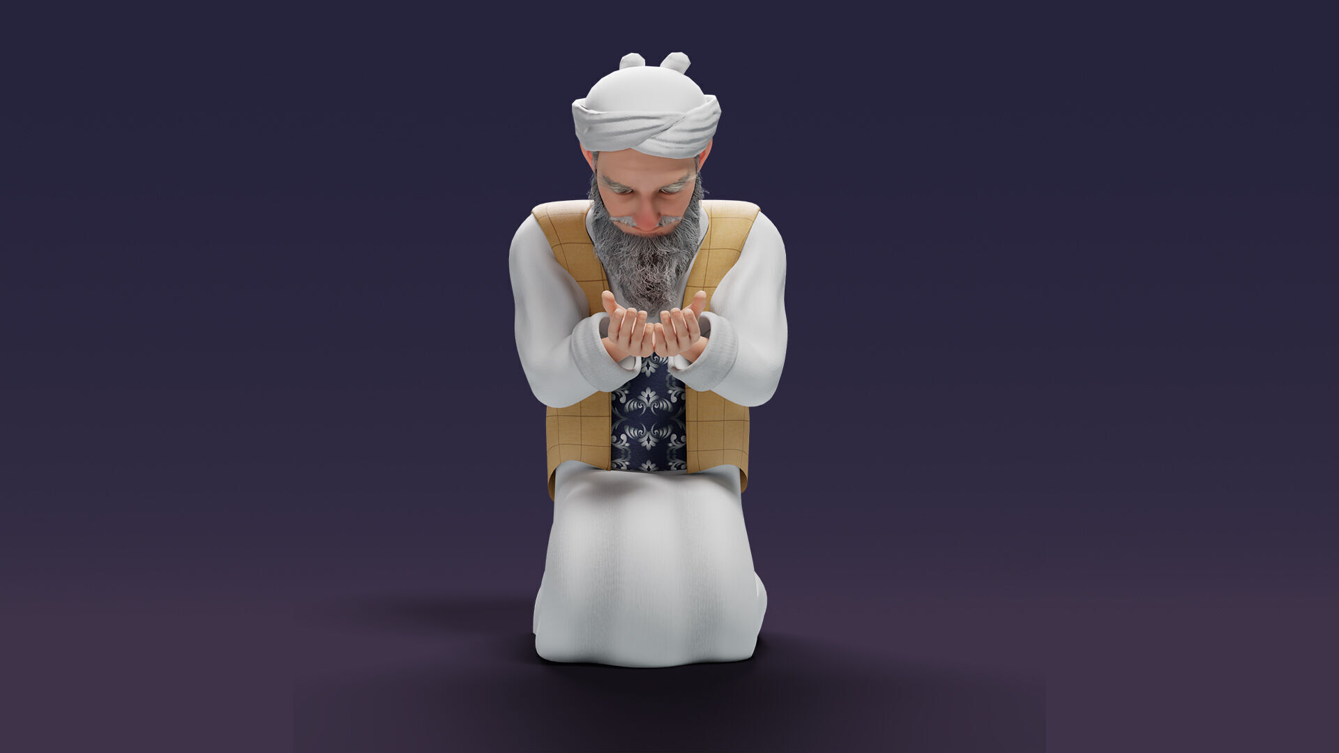 Cartoon Arab Uncle  Low-poly 3D model_37