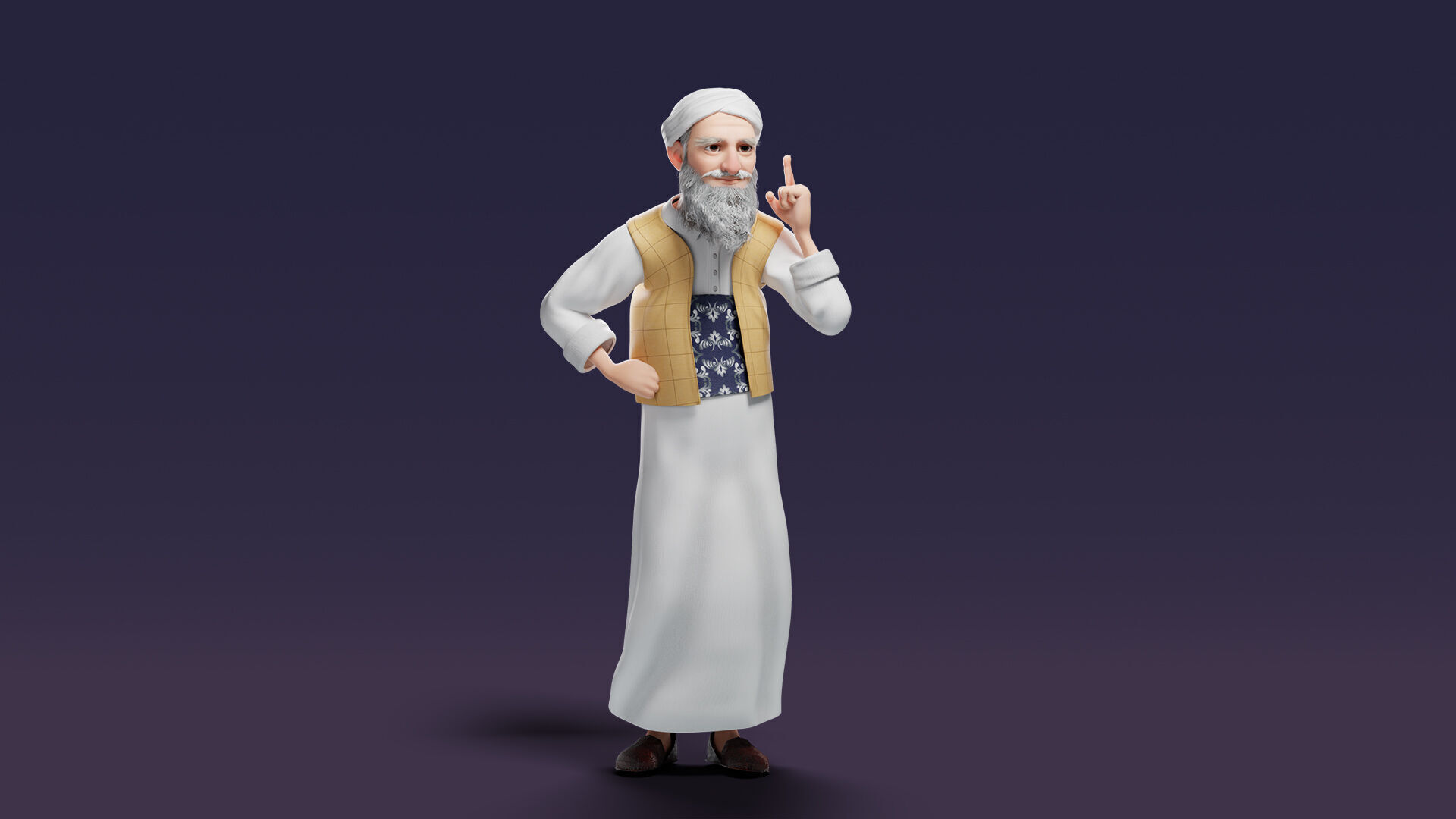 Cartoon Arab Uncle  Low-poly 3D model_15