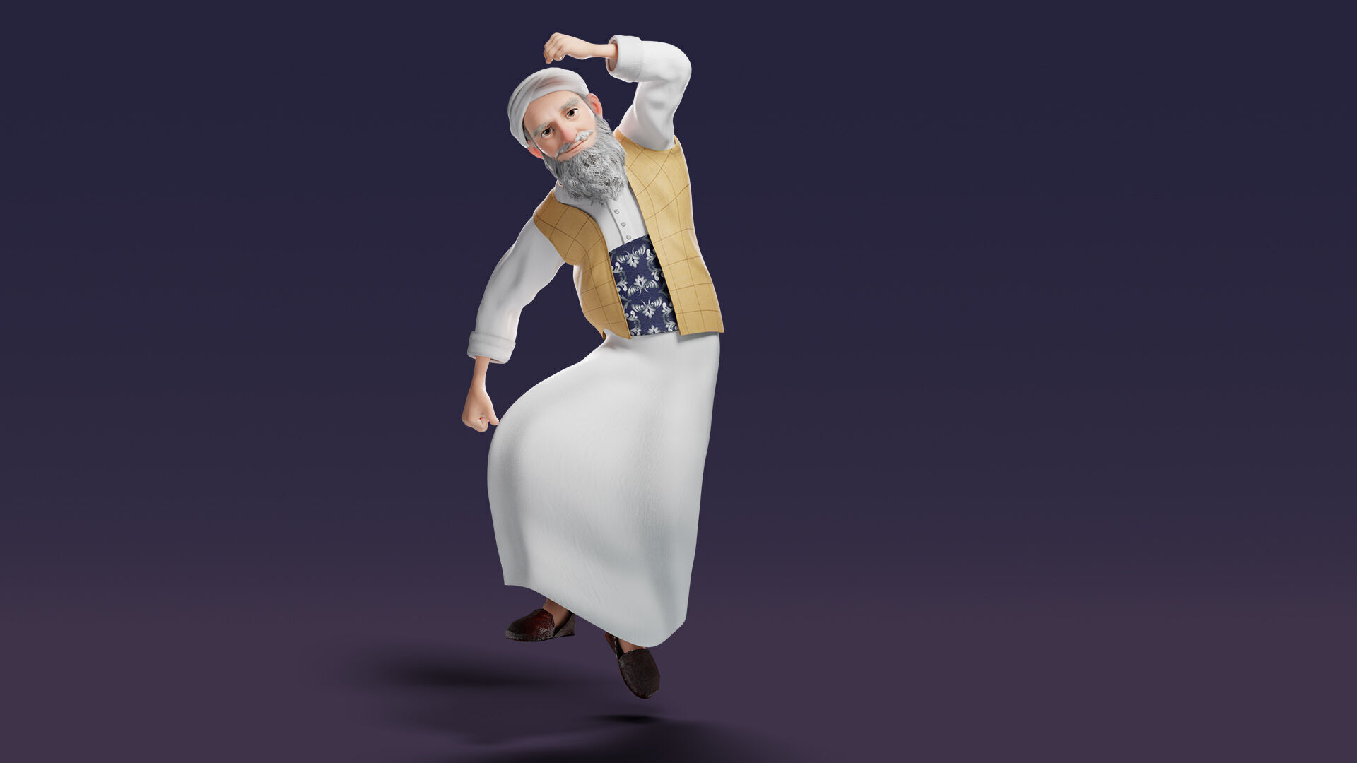 Cartoon Arab Uncle  Low-poly 3D model_13