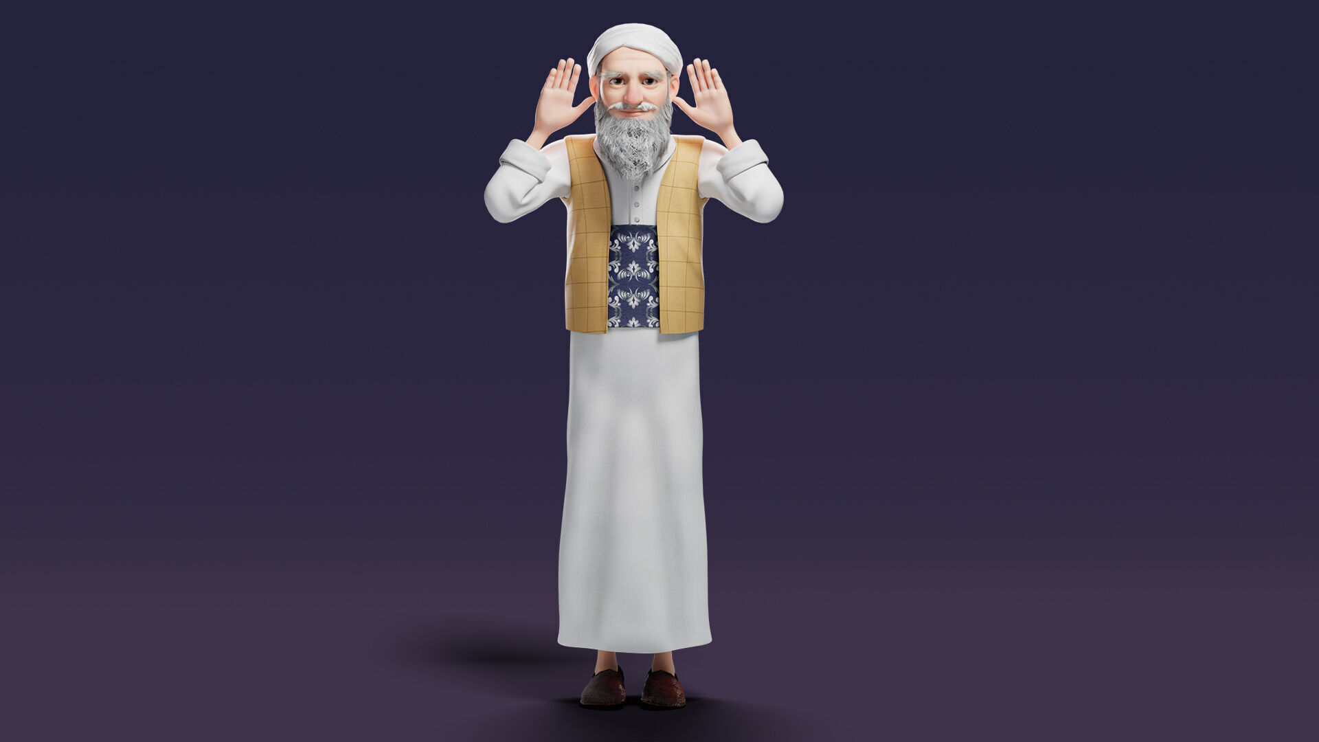 Cartoon Arab Uncle  Low-poly 3D model_32