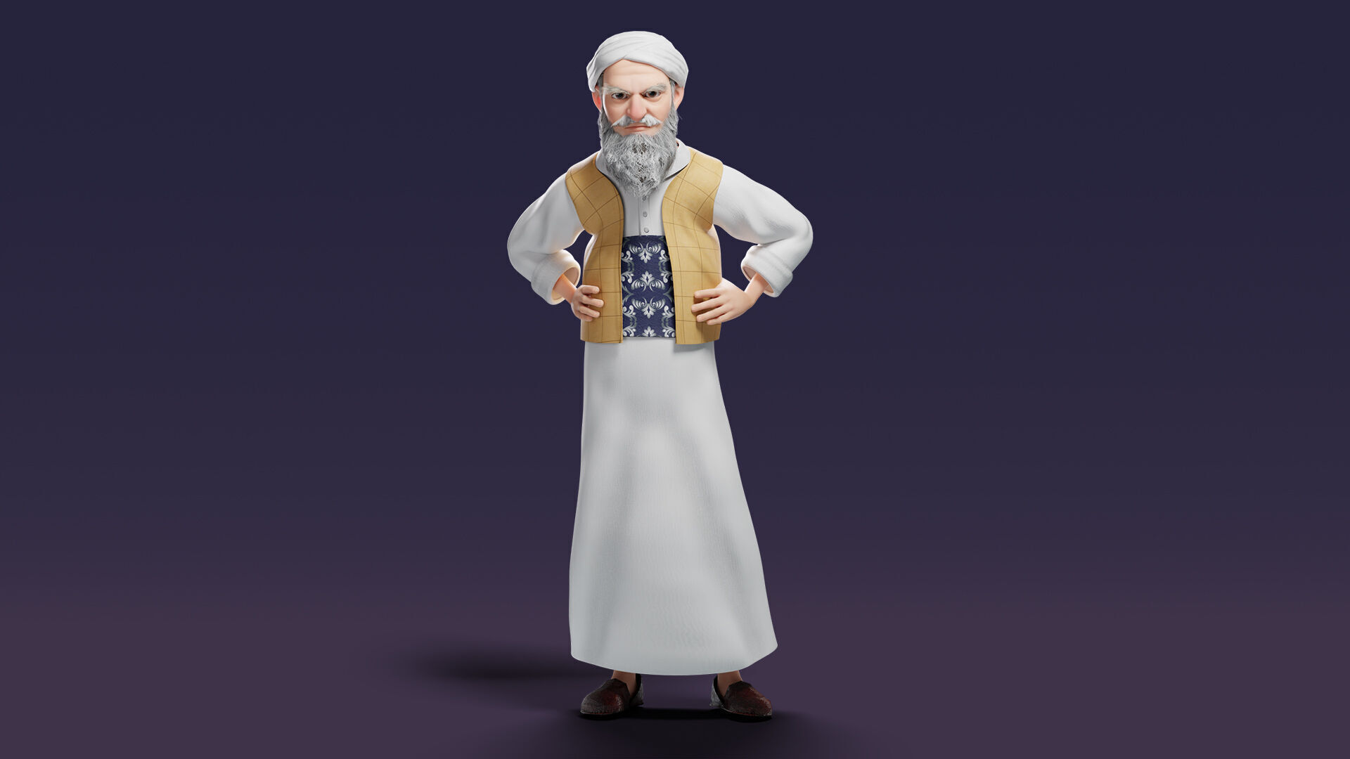 Cartoon Arab Uncle  Low-poly 3D model_7