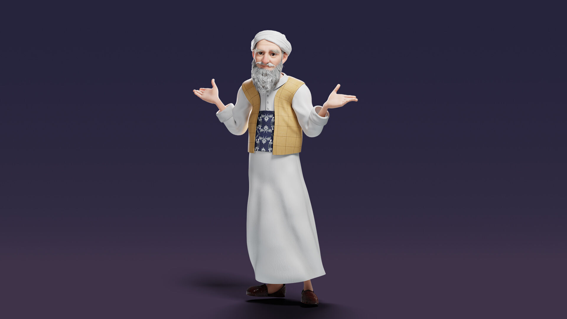 Cartoon Arab Uncle  Low-poly 3D model_21