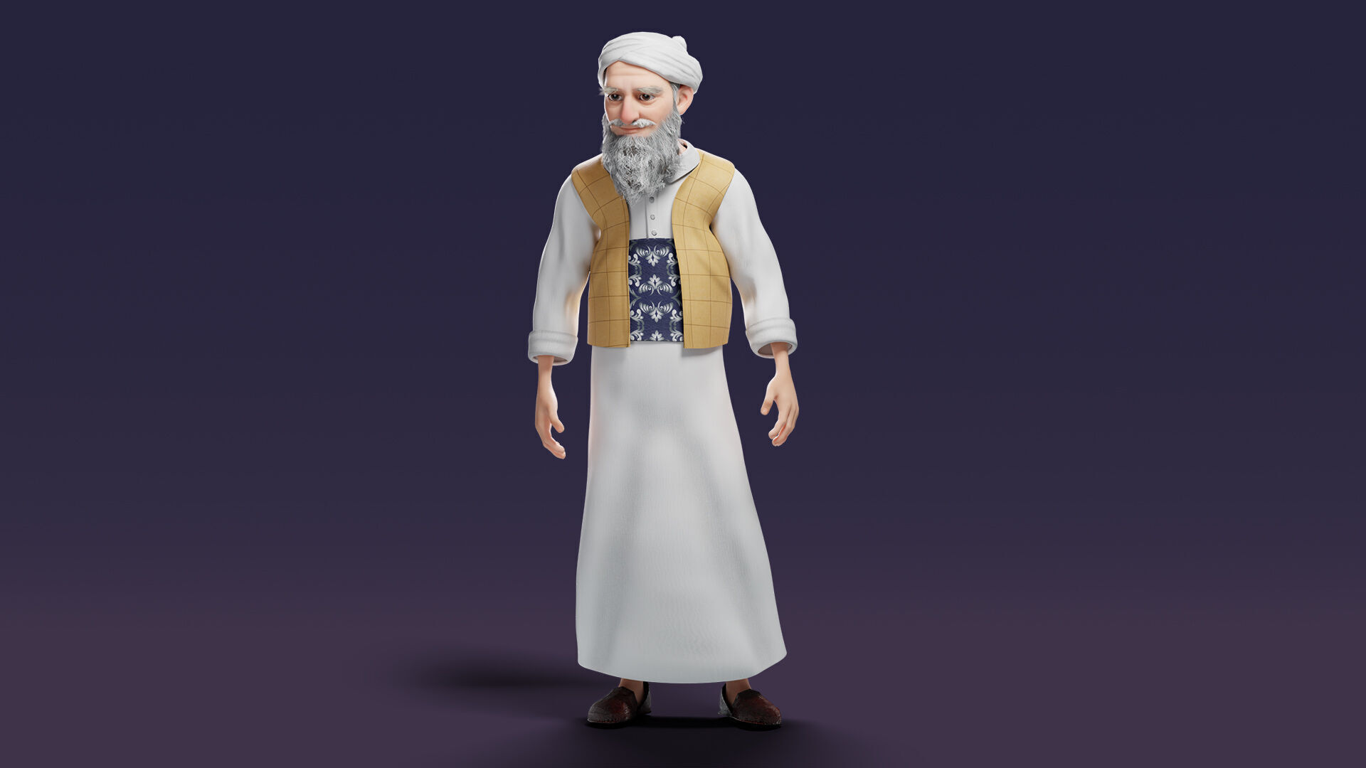 Cartoon Arab Uncle  Low-poly 3D model_30