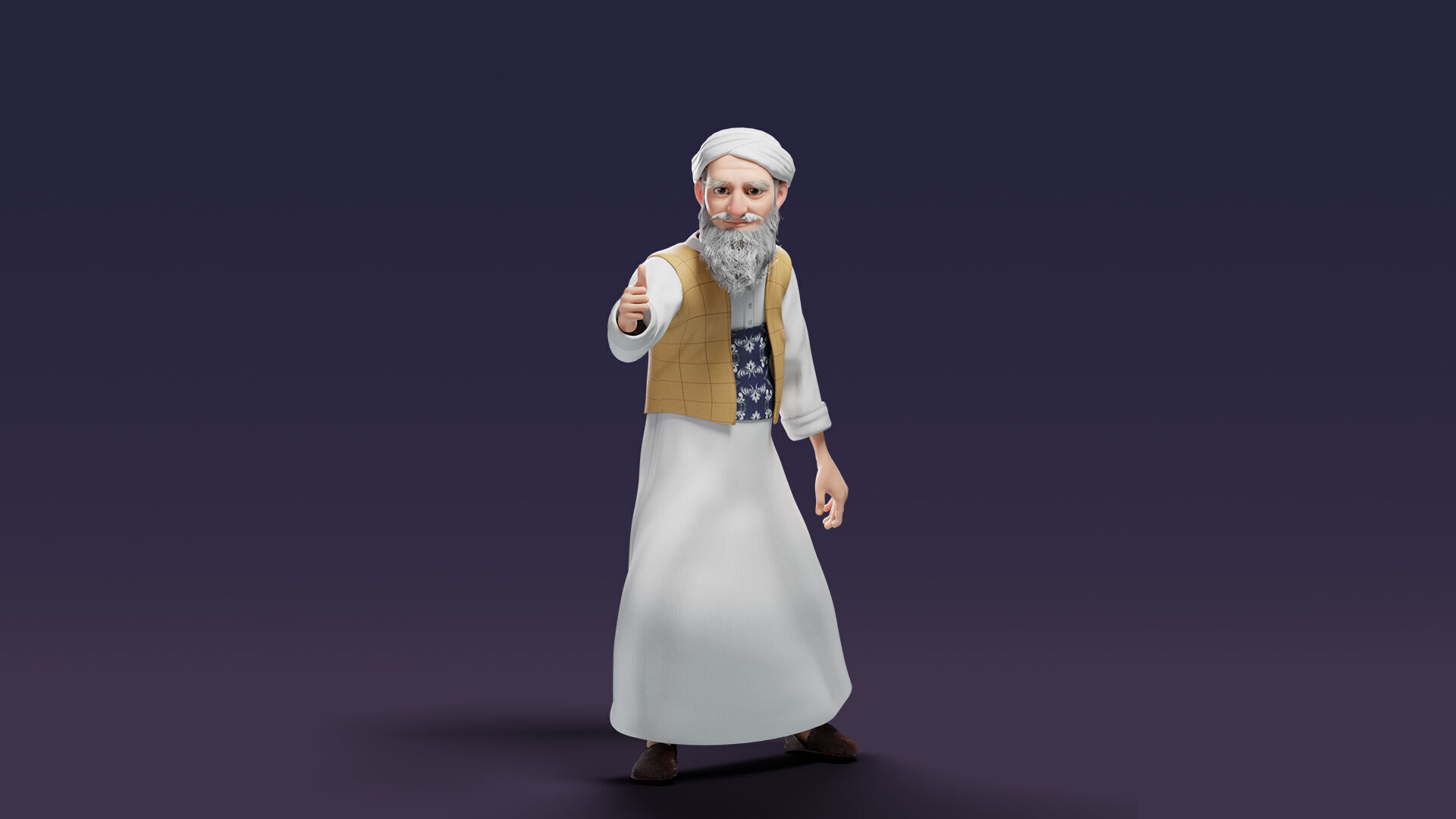 Cartoon Arab Uncle  Low-poly 3D model_28