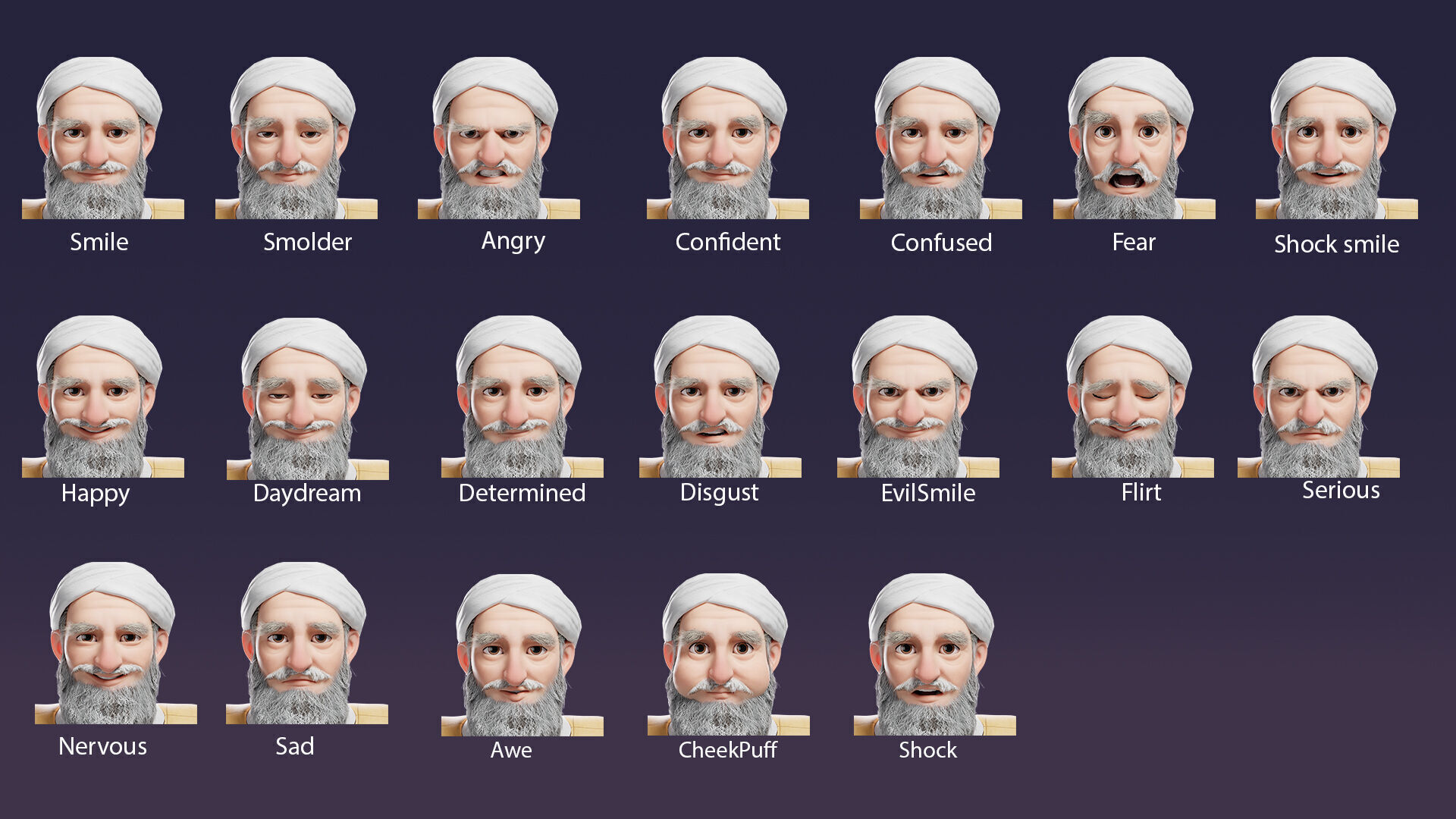 Cartoon Arab Uncle  Low-poly 3D model_3