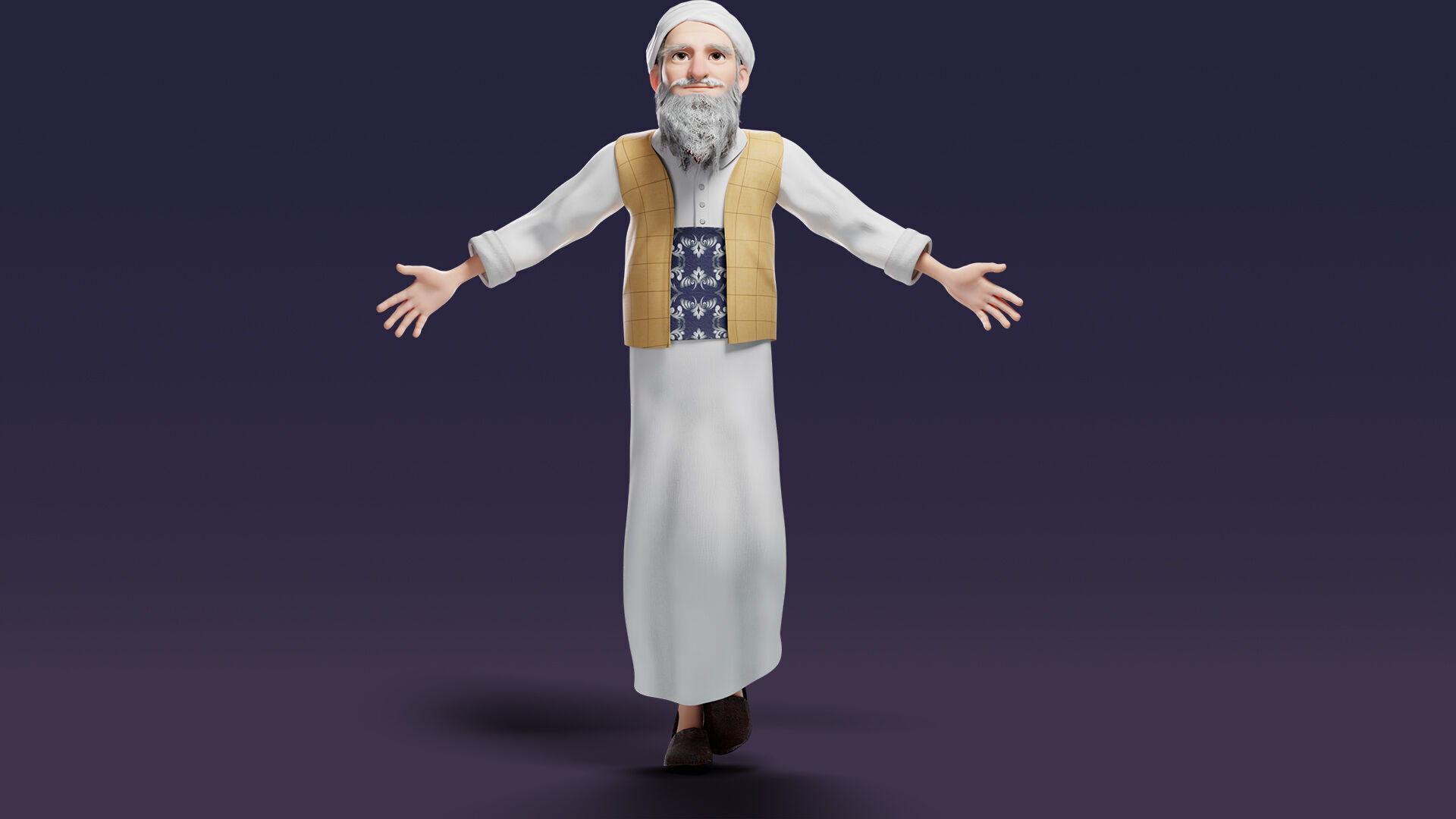 Cartoon Arab Uncle  Low-poly 3D model_31
