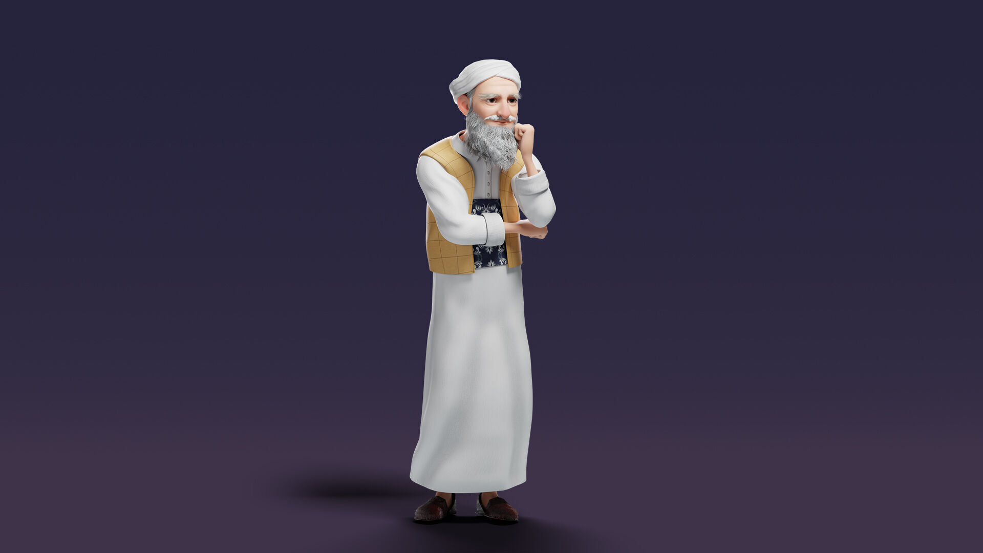 Cartoon Arab Uncle  Low-poly 3D model_14