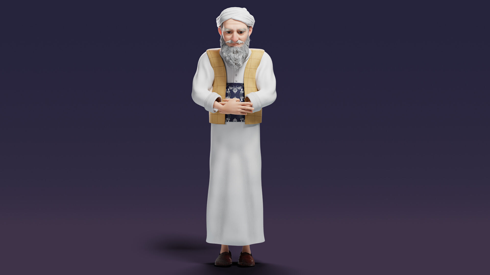 Cartoon Arab Uncle  Low-poly 3D model_33