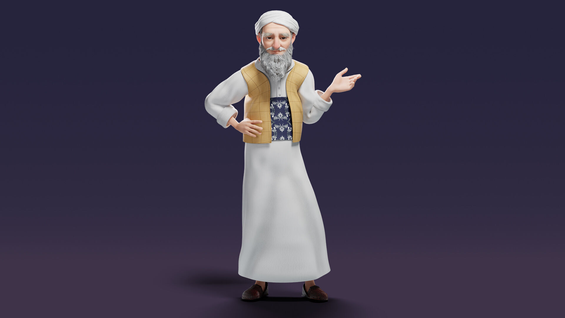 Cartoon Arab Uncle  Low-poly 3D model_12