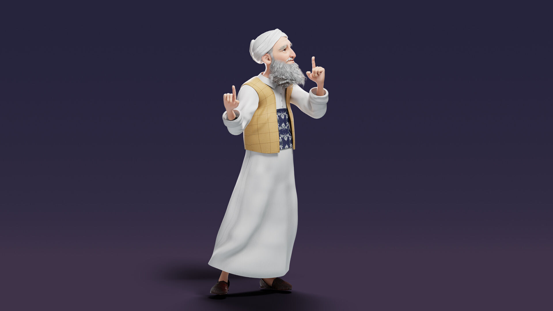 Cartoon Arab Uncle  Low-poly 3D model_22