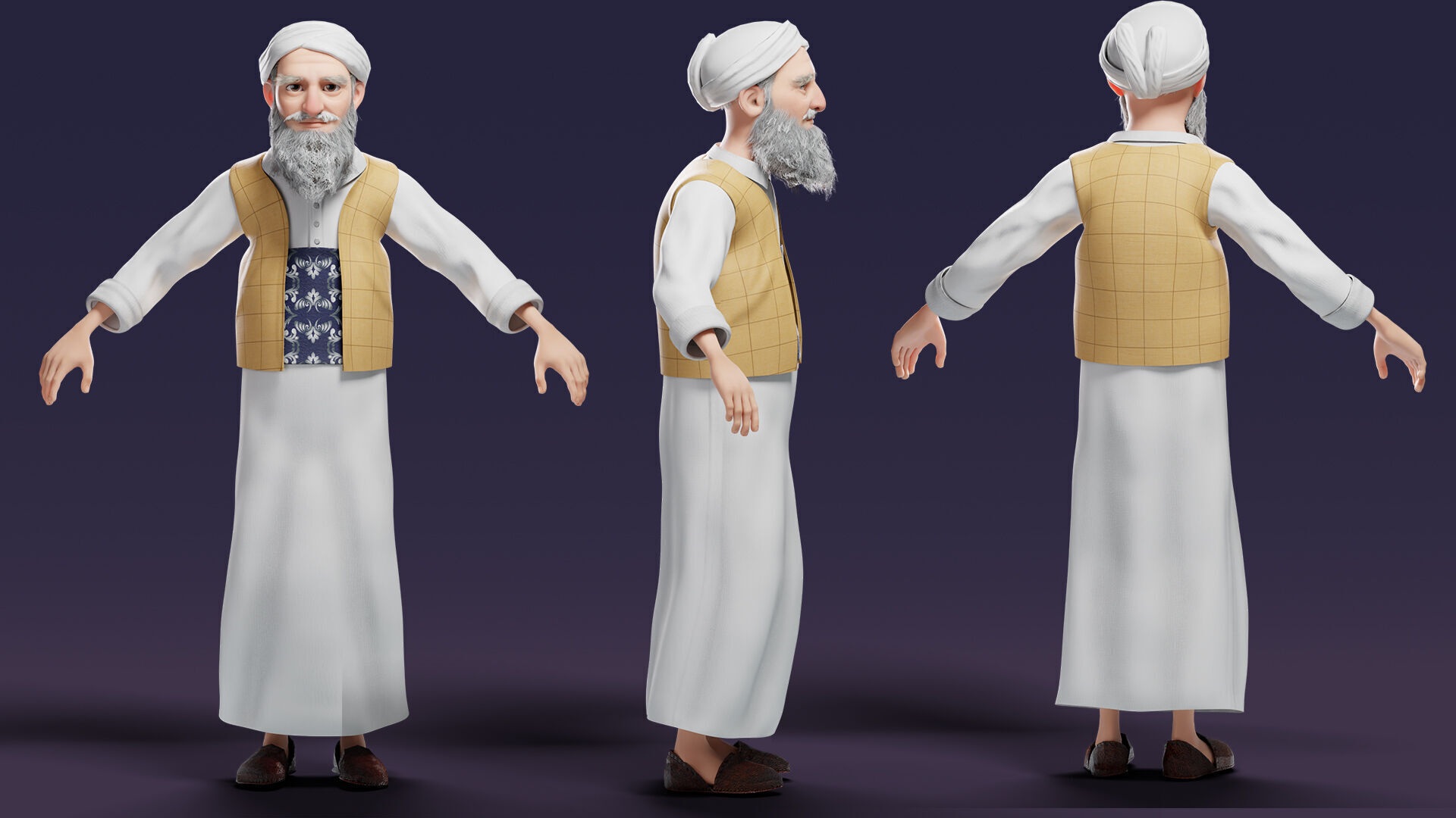 Cartoon Arab Uncle  Low-poly 3D model_40