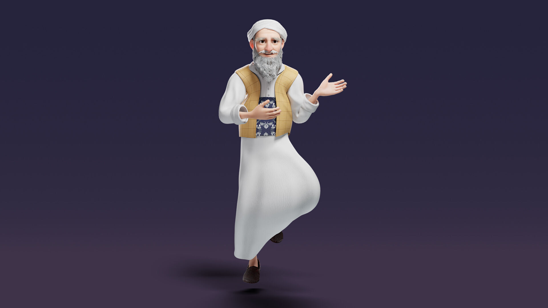 Cartoon Arab Uncle  Low-poly 3D model_25