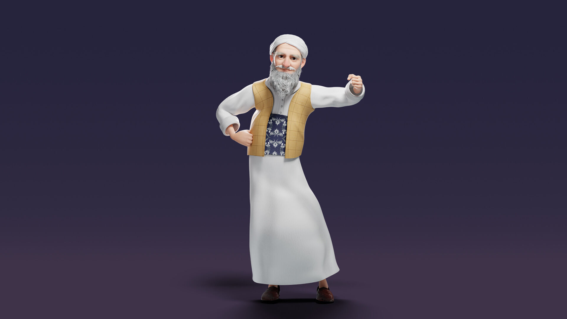 Cartoon Arab Uncle  Low-poly 3D model_26