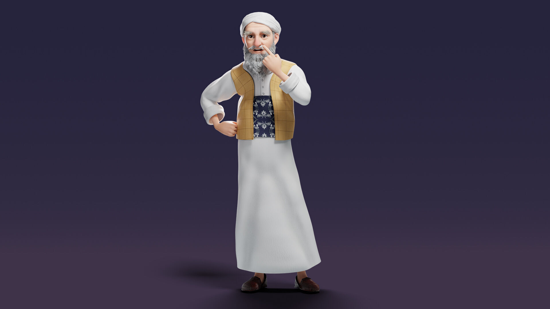 Cartoon Arab Uncle  Low-poly 3D model_8