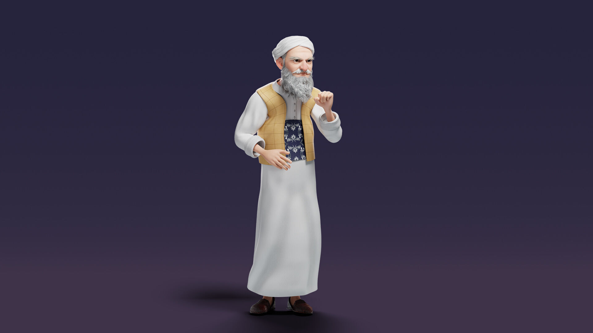 Cartoon Arab Uncle  Low-poly 3D model_16