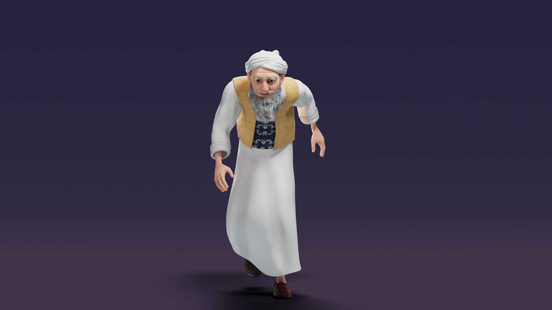 Cartoon Arab Uncle  Low-poly 3D model_9