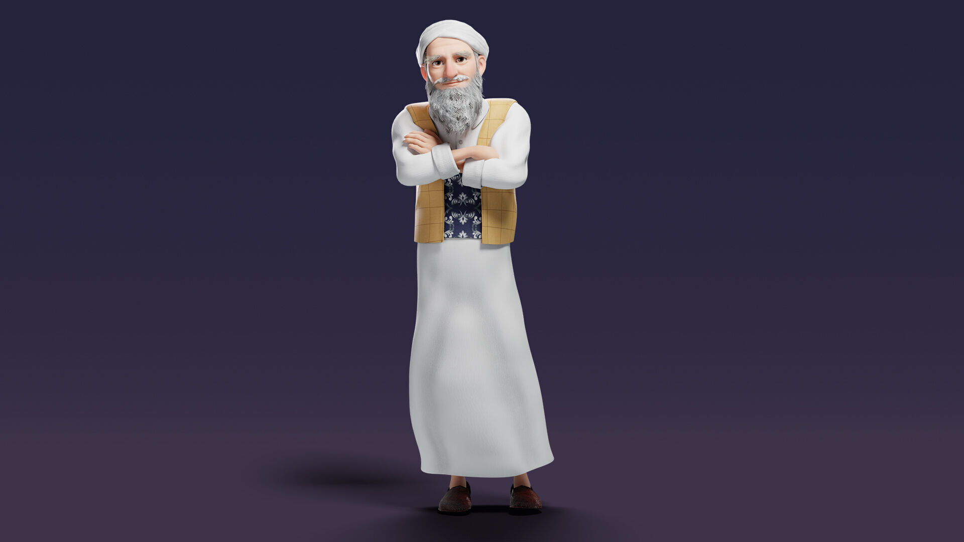 Cartoon Arab Uncle  Low-poly 3D model_6