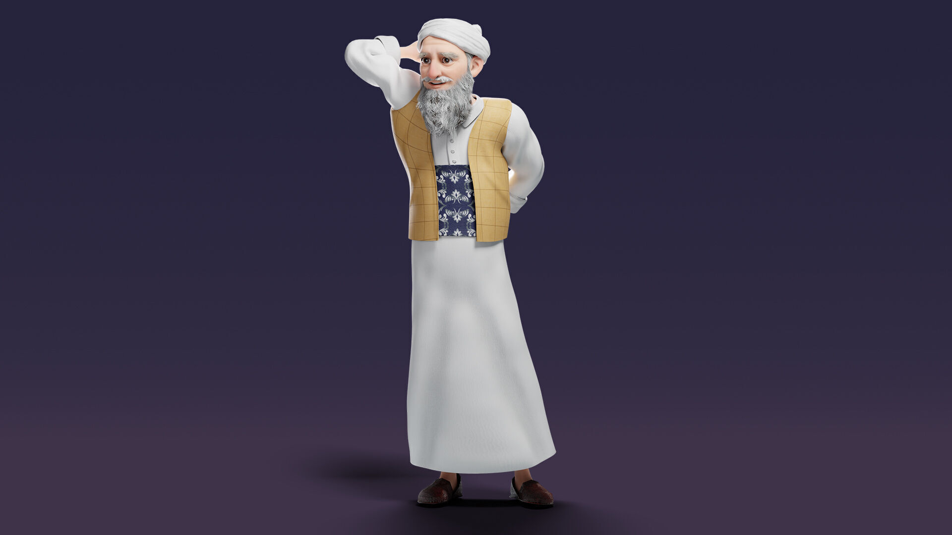 Cartoon Arab Uncle  Low-poly 3D model_10