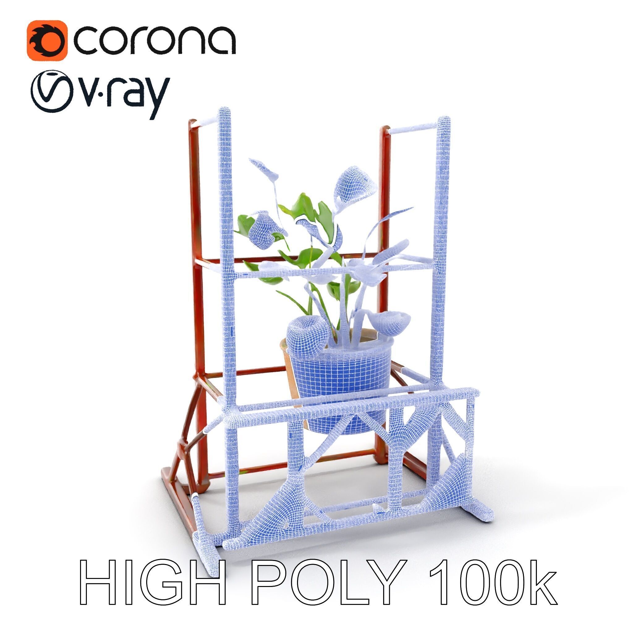 Rustic Iron Plant Stand model pack Low-poly 3D model_4