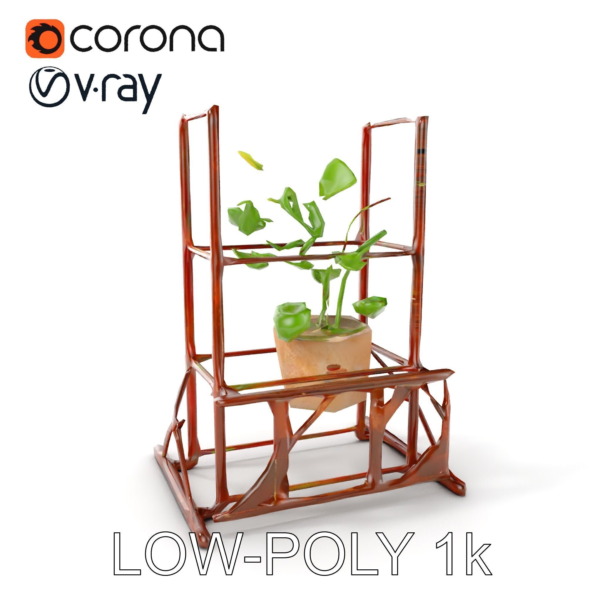 Rustic Iron Plant Stand model pack Low-poly 3D model_9