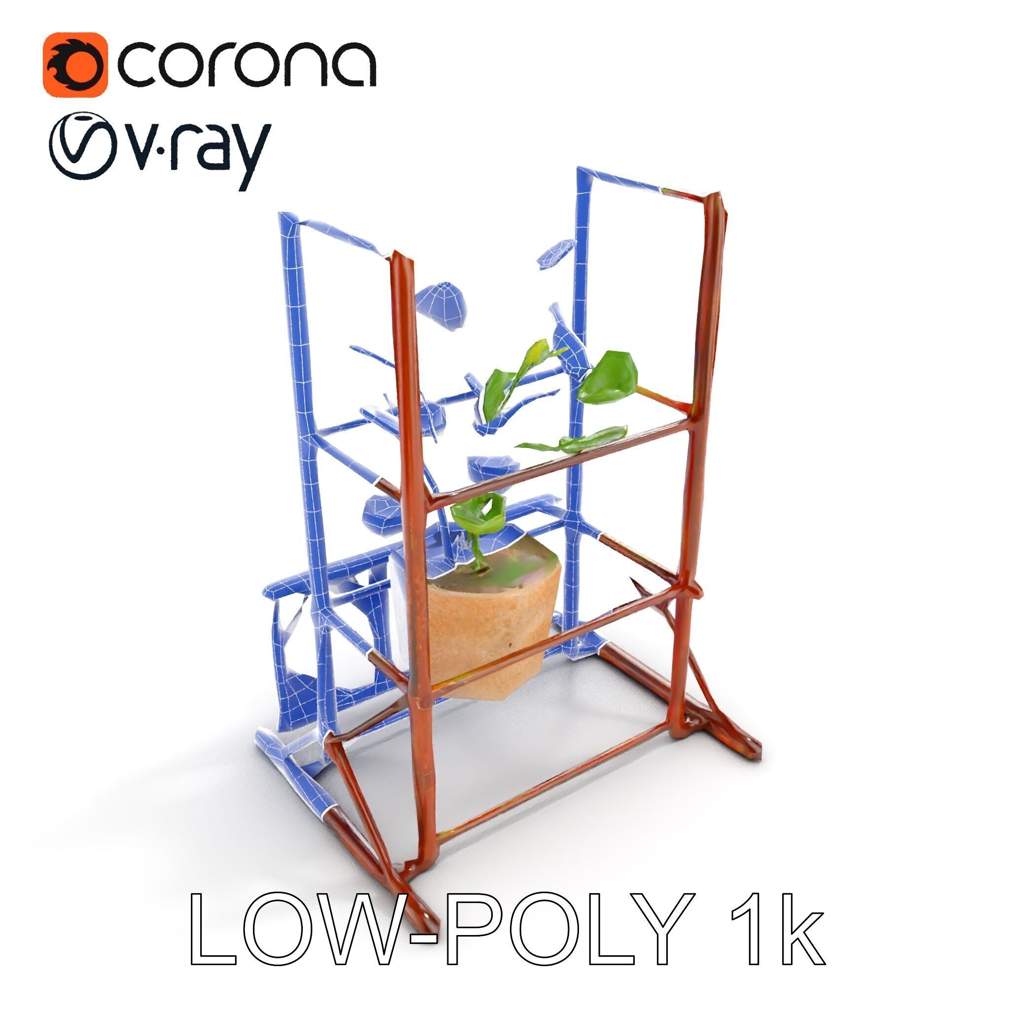 Rustic Iron Plant Stand model pack Low-poly 3D model_31