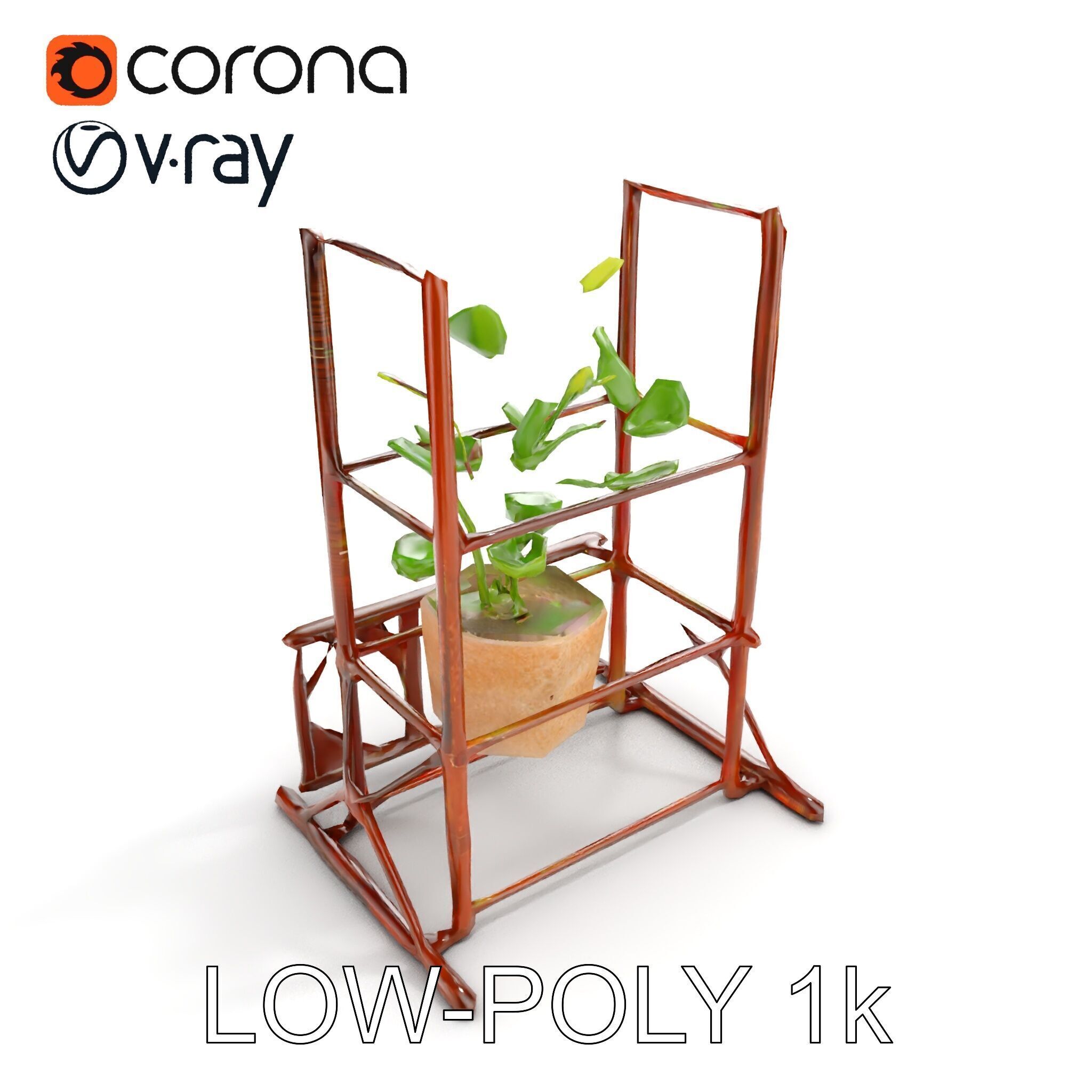 Rustic Iron Plant Stand model pack Low-poly 3D model_7