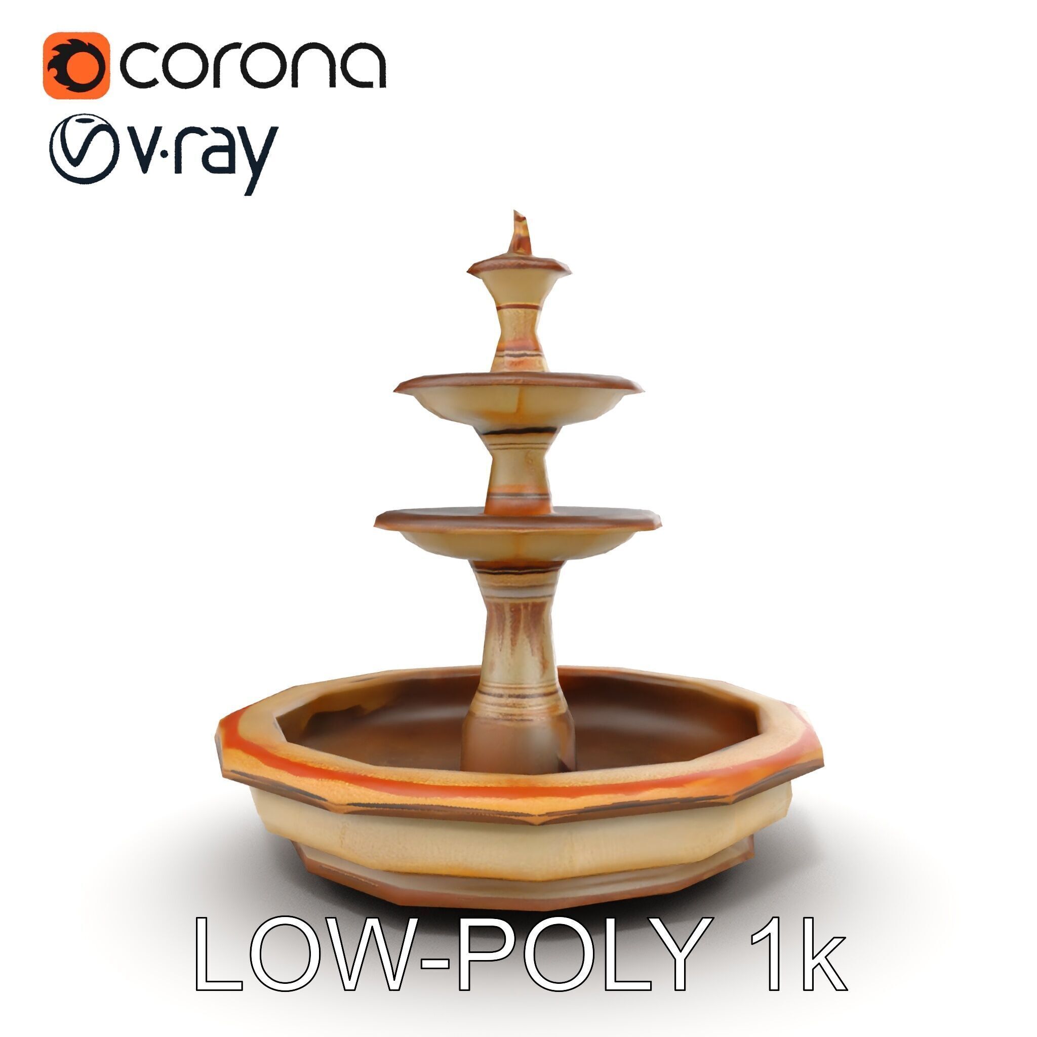 Elegant Tiered Fountain Model Pack Low-poly 3D model_15