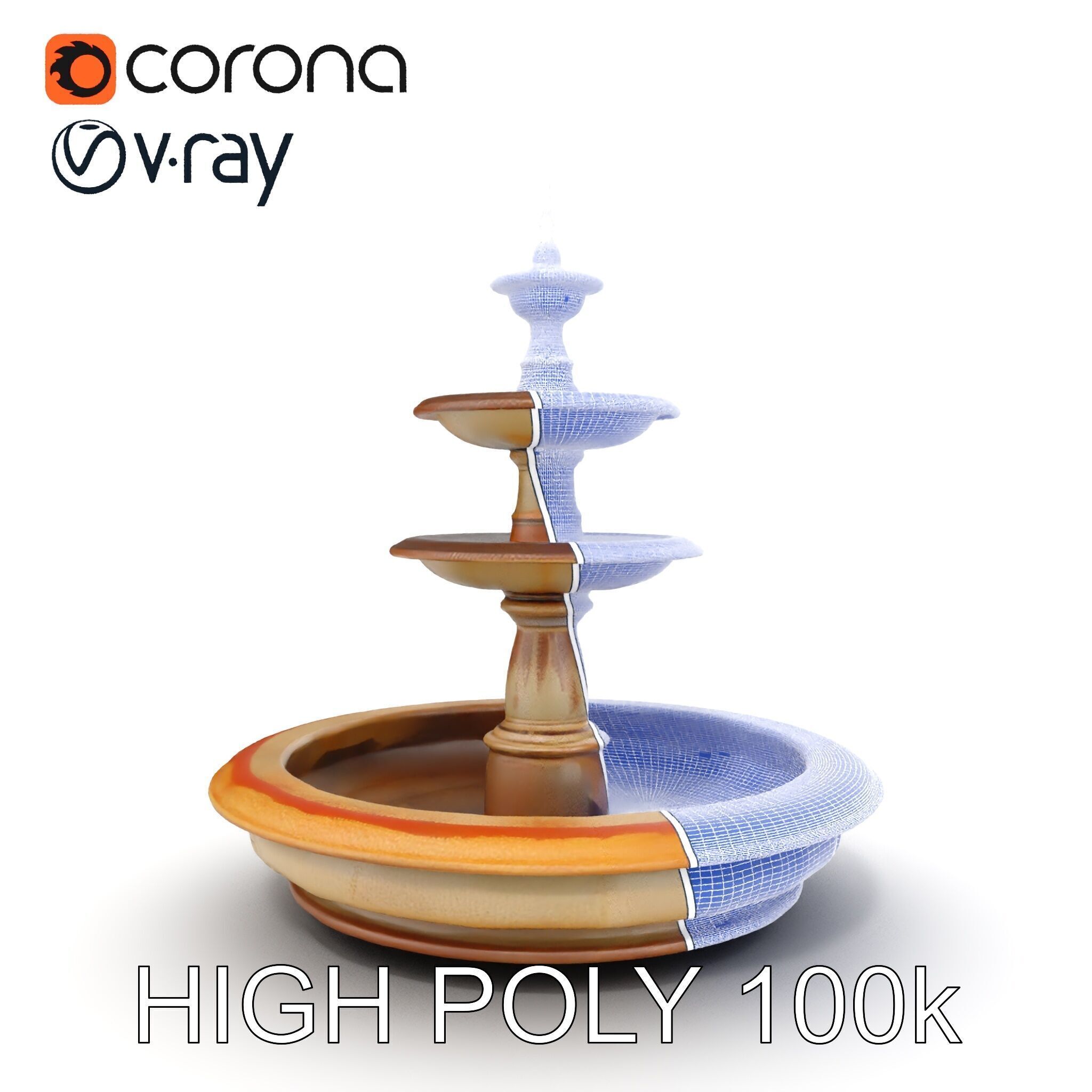 Elegant Tiered Fountain Model Pack Low-poly 3D model_35