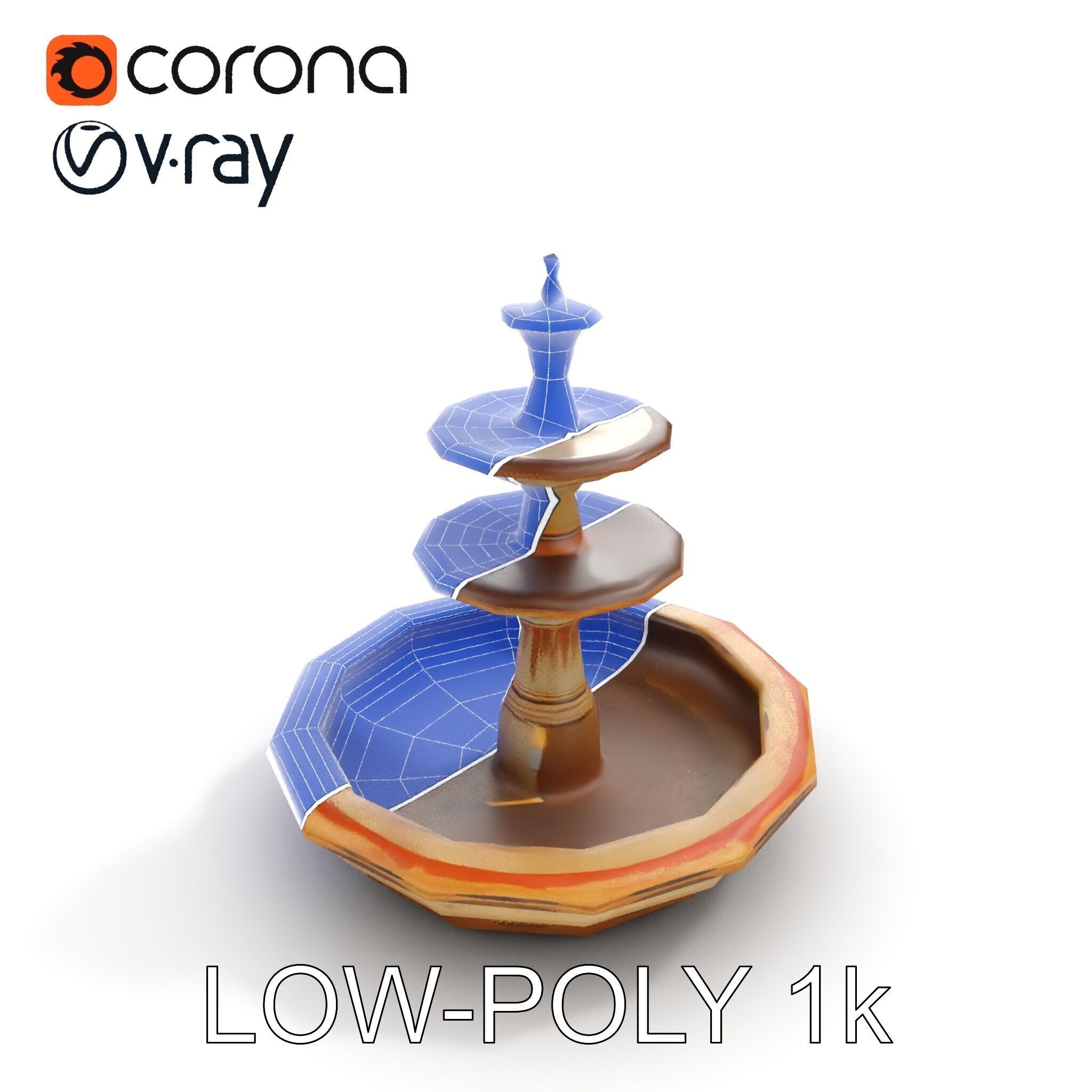 Elegant Tiered Fountain Model Pack Low-poly 3D model_23
