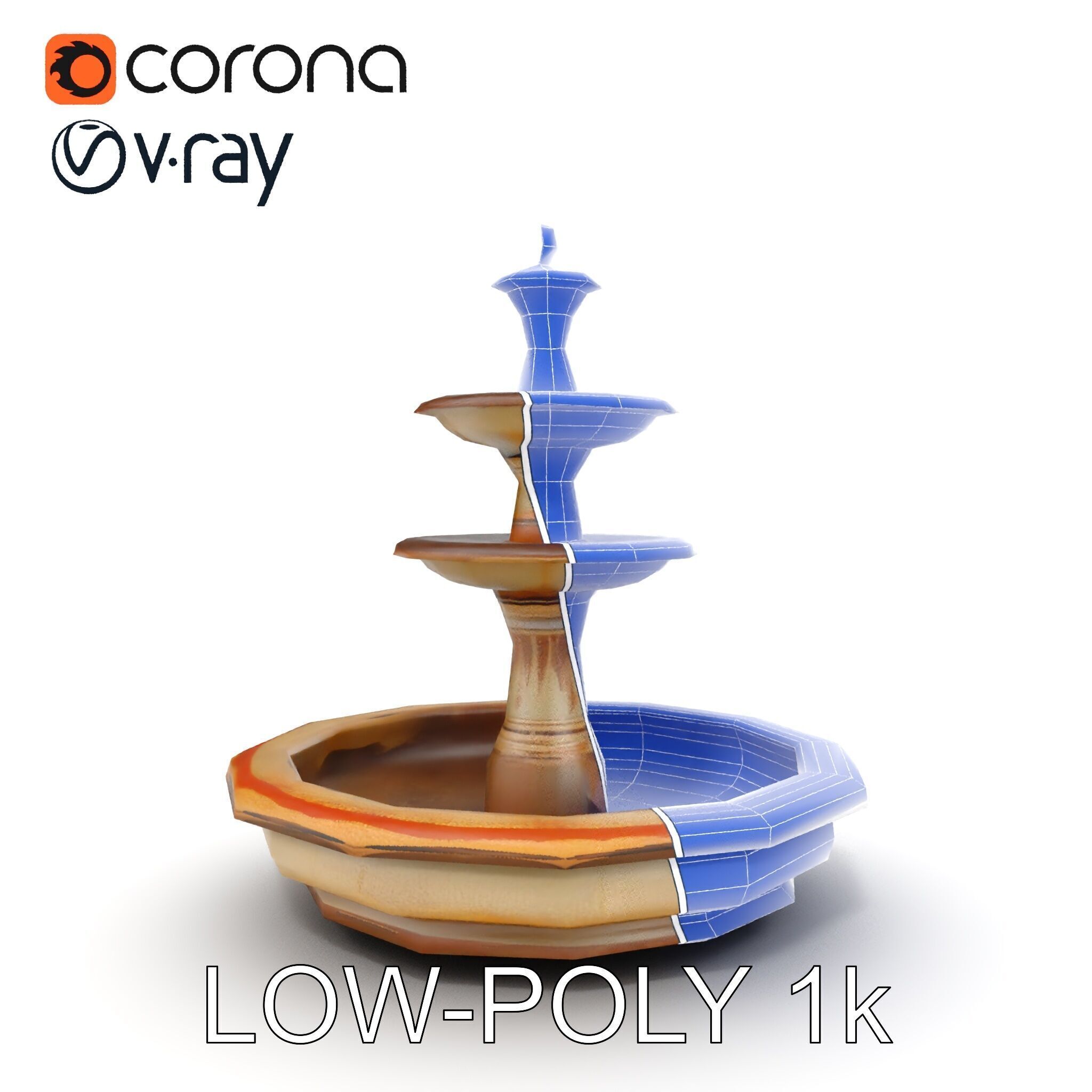 Elegant Tiered Fountain Model Pack Low-poly 3D model_29
