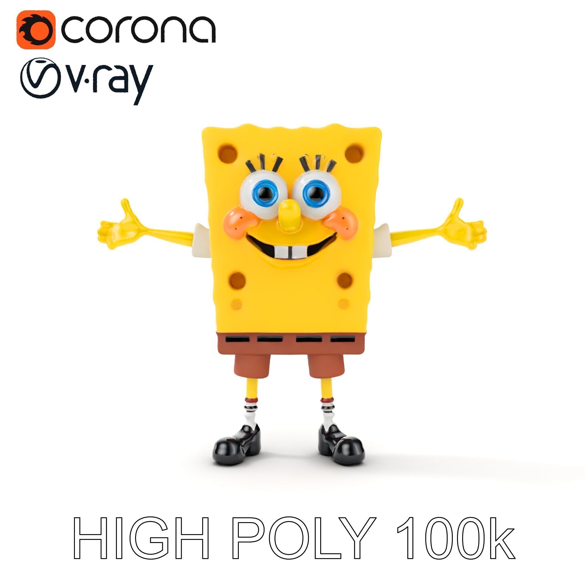 D Model Cheerful Square Character with Shorts and Shoes Low-poly 3D model_24