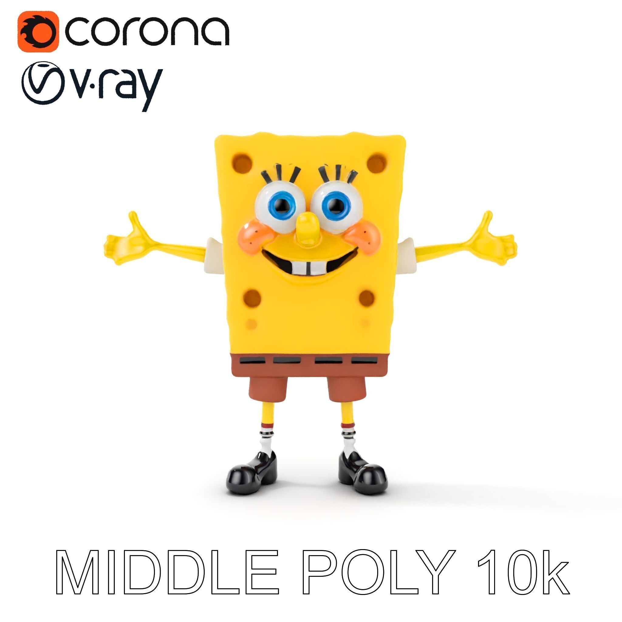D Model Cheerful Square Character with Shorts and Shoes Low-poly 3D model_13