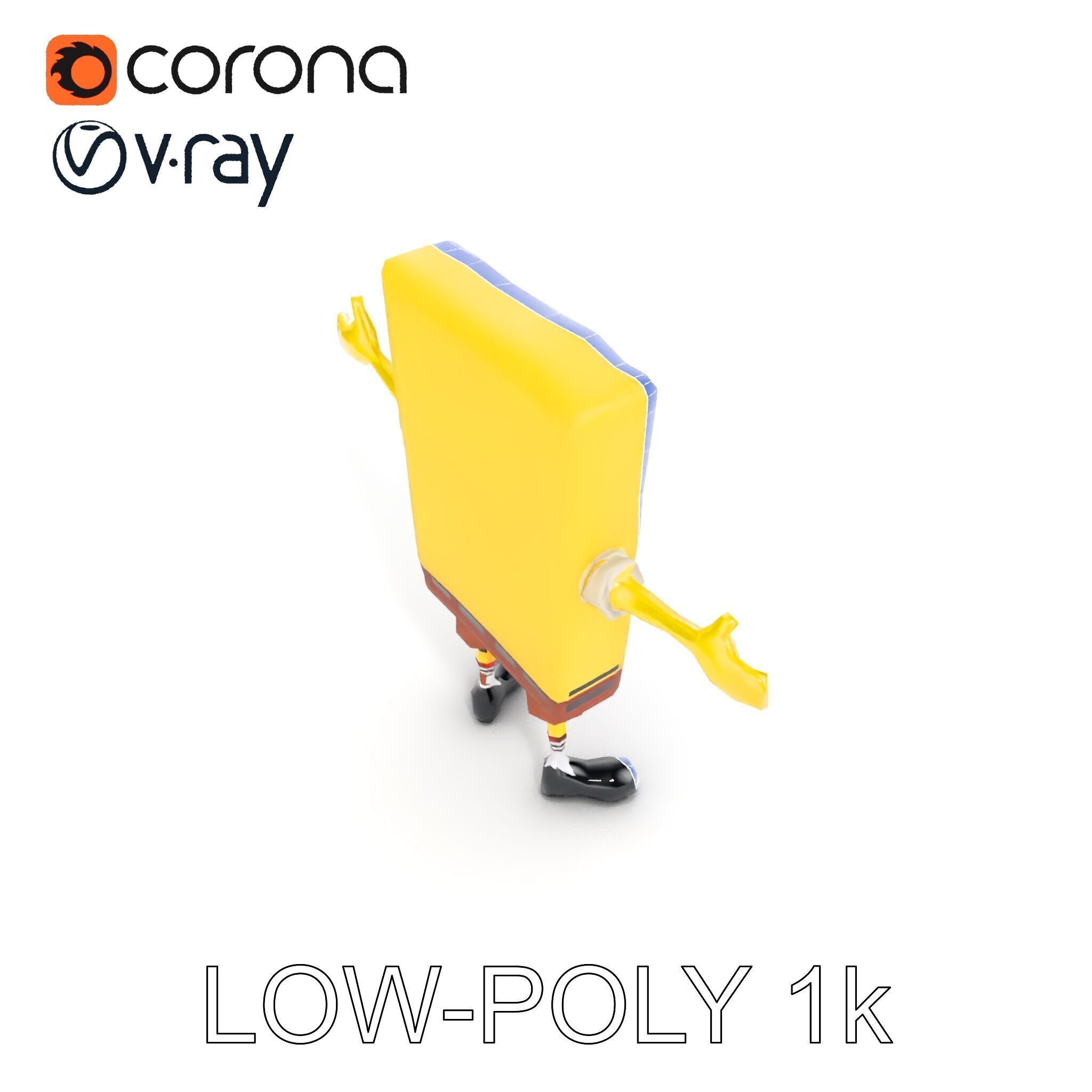 D Model Cheerful Square Character with Shorts and Shoes Low-poly 3D model_28