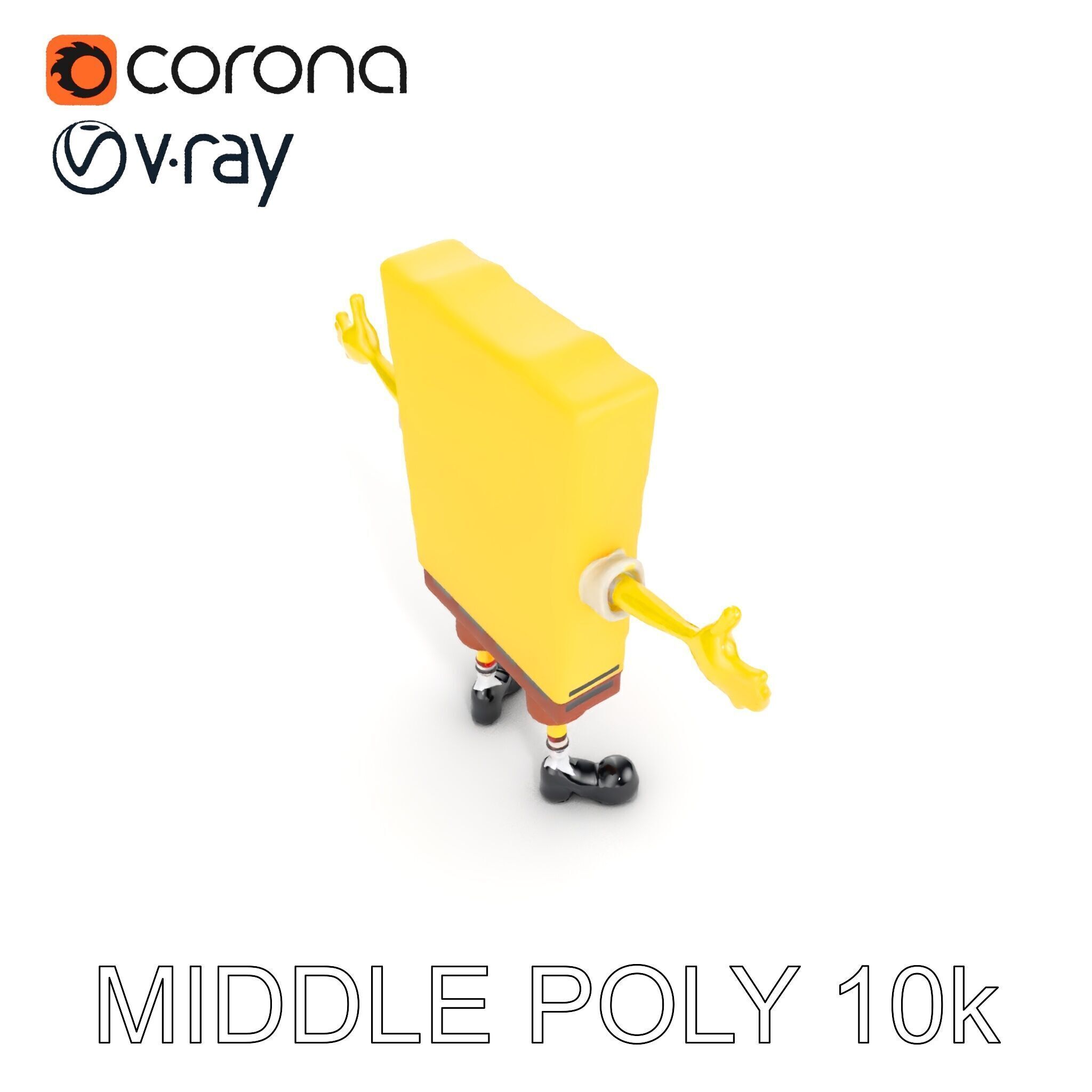 D Model Cheerful Square Character with Shorts and Shoes Low-poly 3D model_22