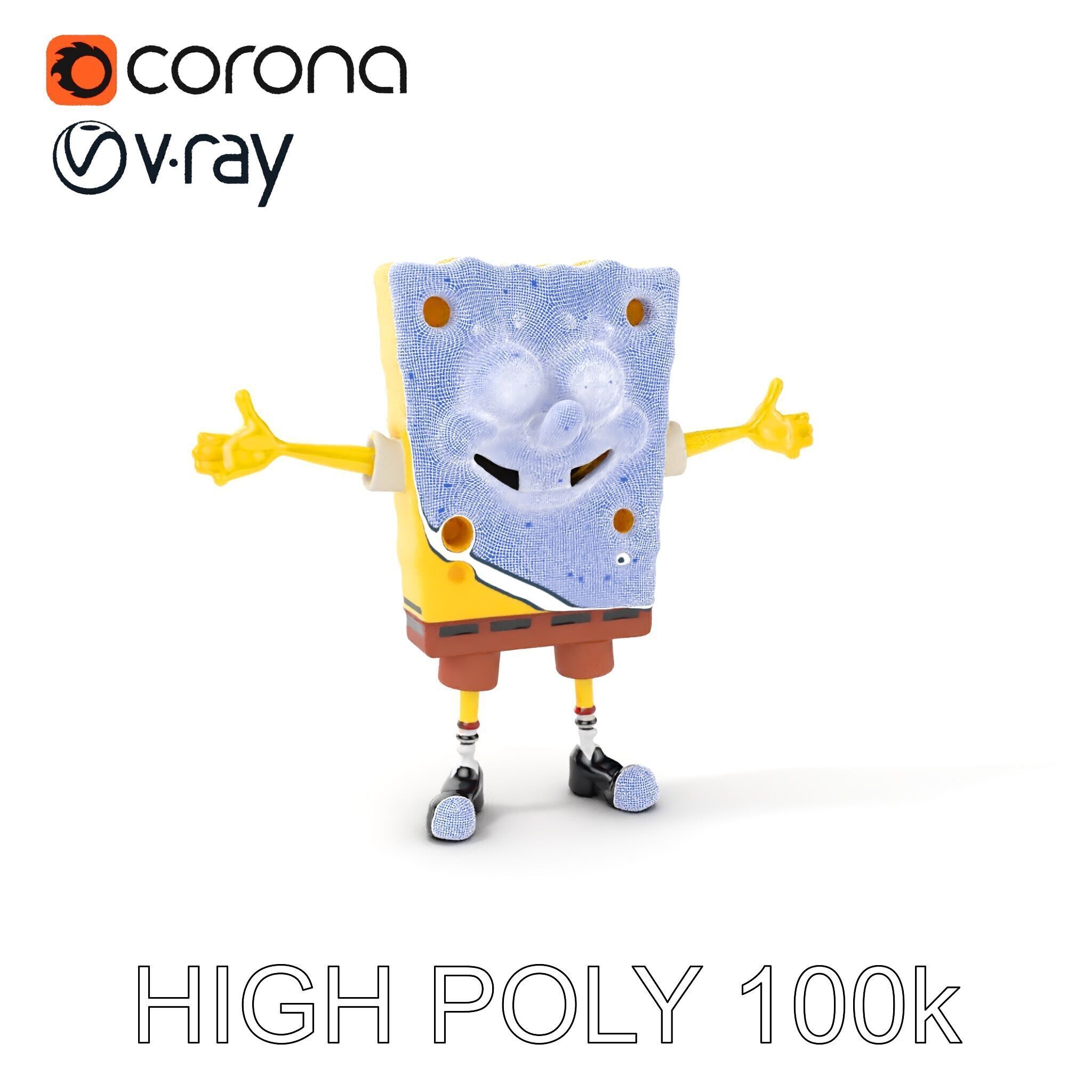 D Model Cheerful Square Character with Shorts and Shoes Low-poly 3D model_4
