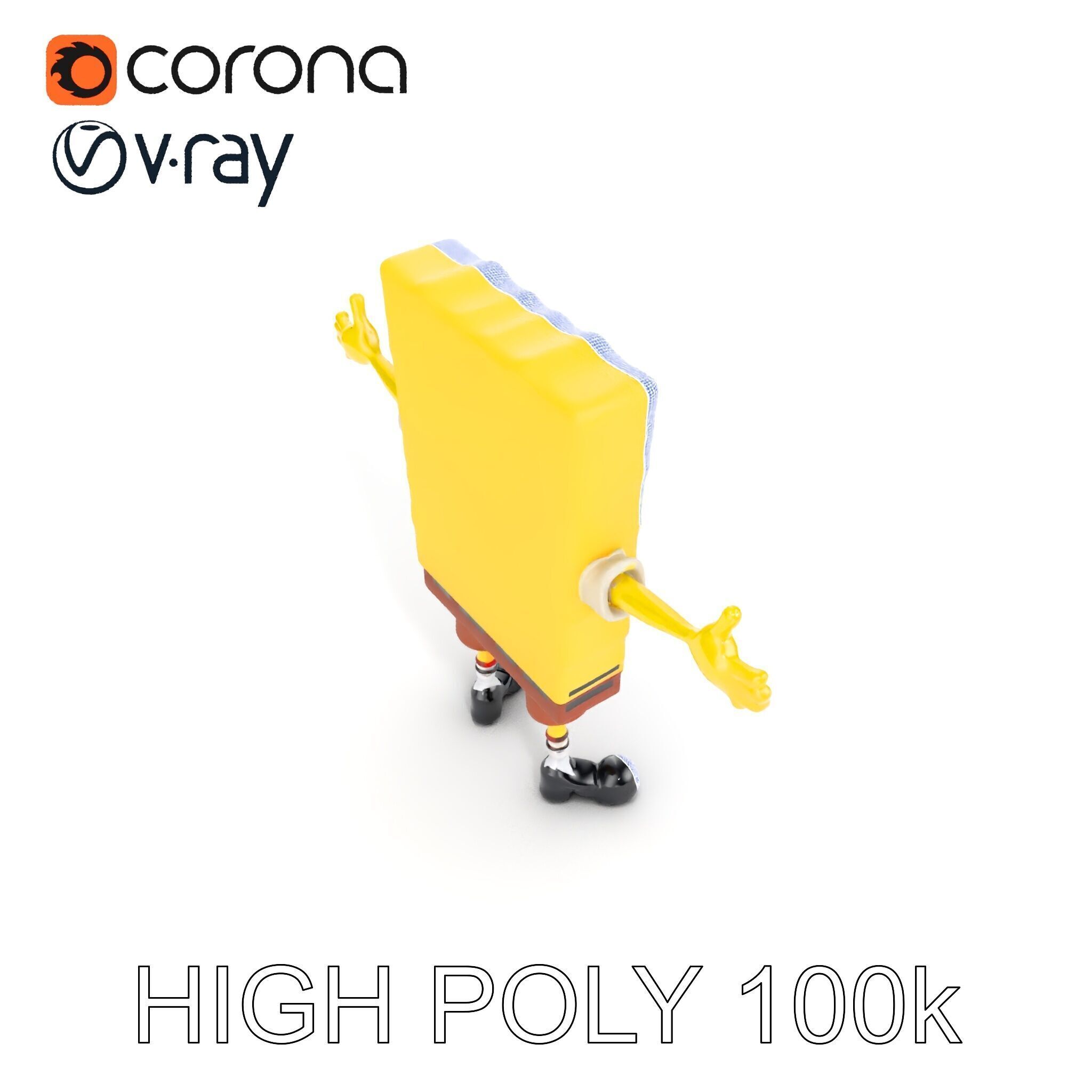 D Model Cheerful Square Character with Shorts and Shoes Low-poly 3D model_15