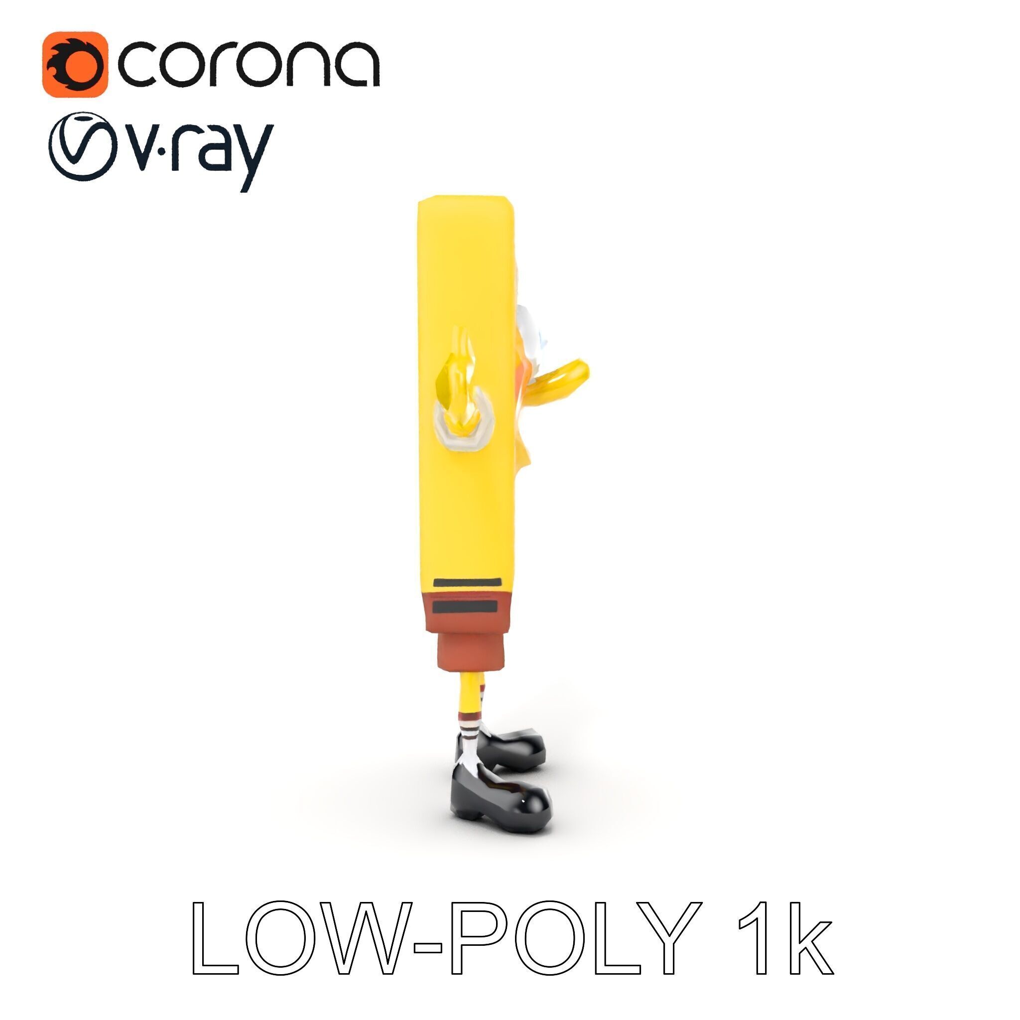 D Model Cheerful Square Character with Shorts and Shoes Low-poly 3D model_26