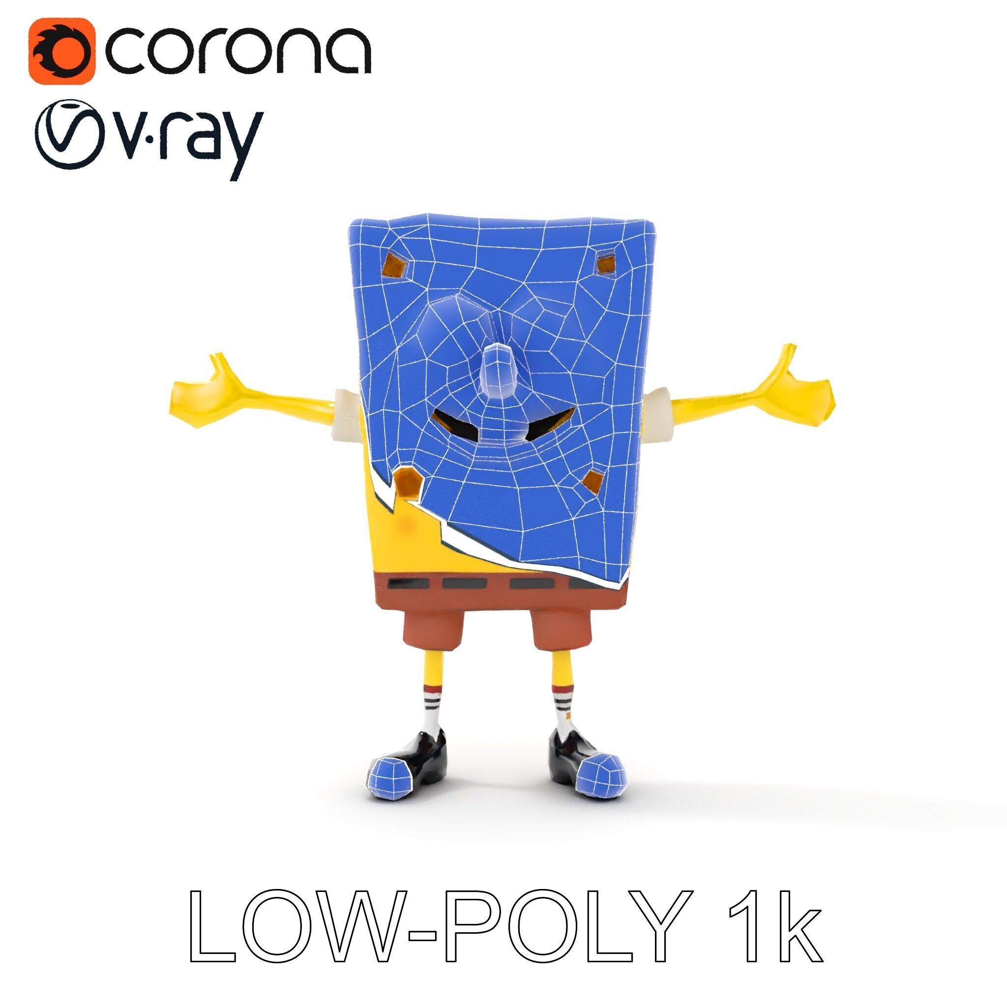 D Model Cheerful Square Character with Shorts and Shoes Low-poly 3D model_20