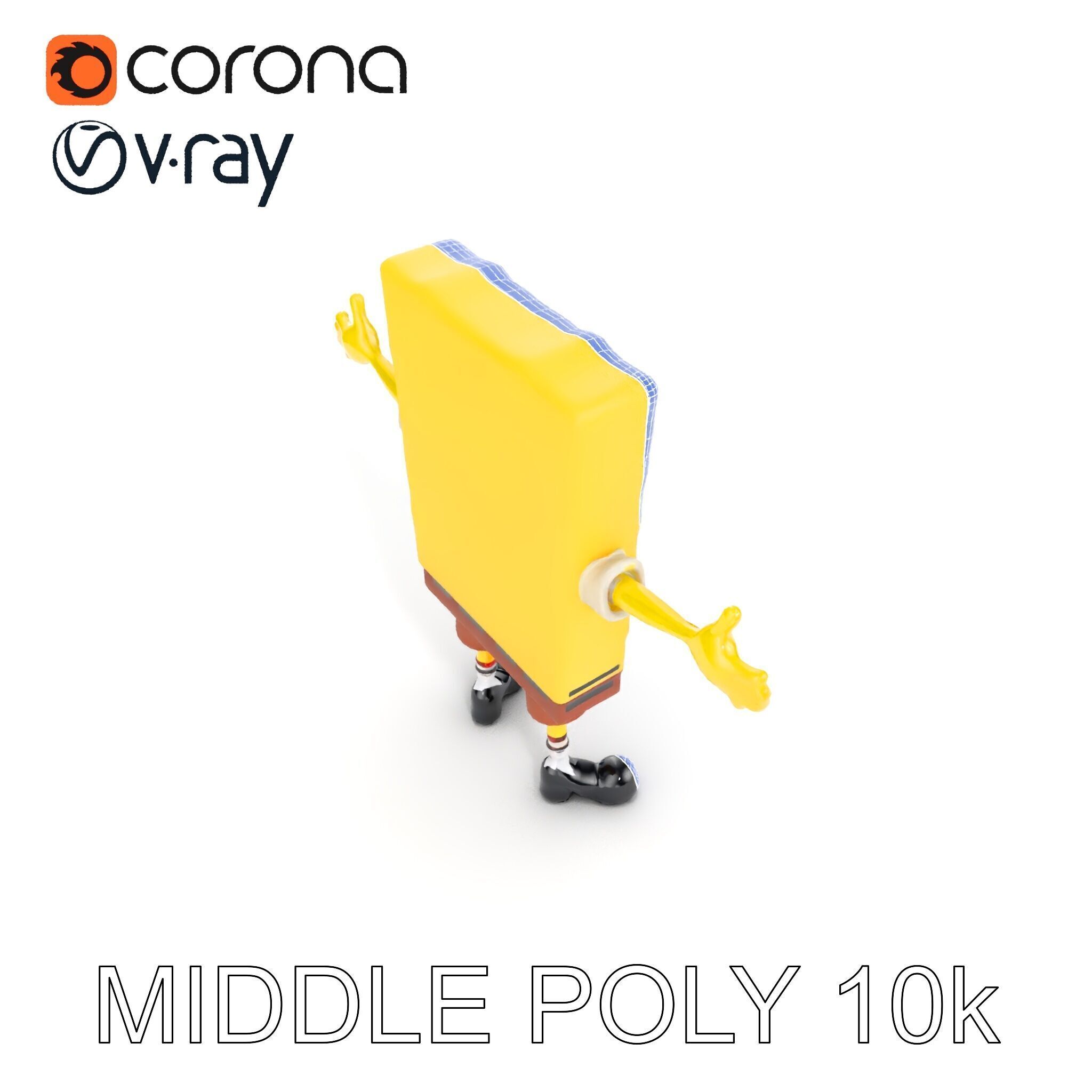 D Model Cheerful Square Character with Shorts and Shoes Low-poly 3D model_36