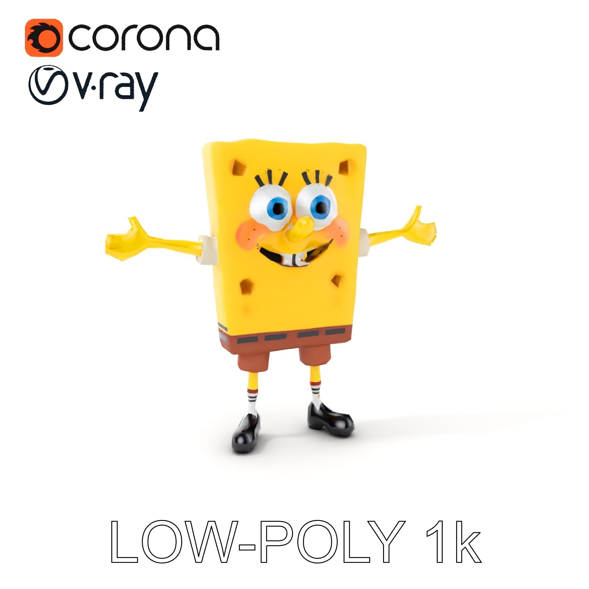 D Model Cheerful Square Character with Shorts and Shoes Low-poly 3D model_9