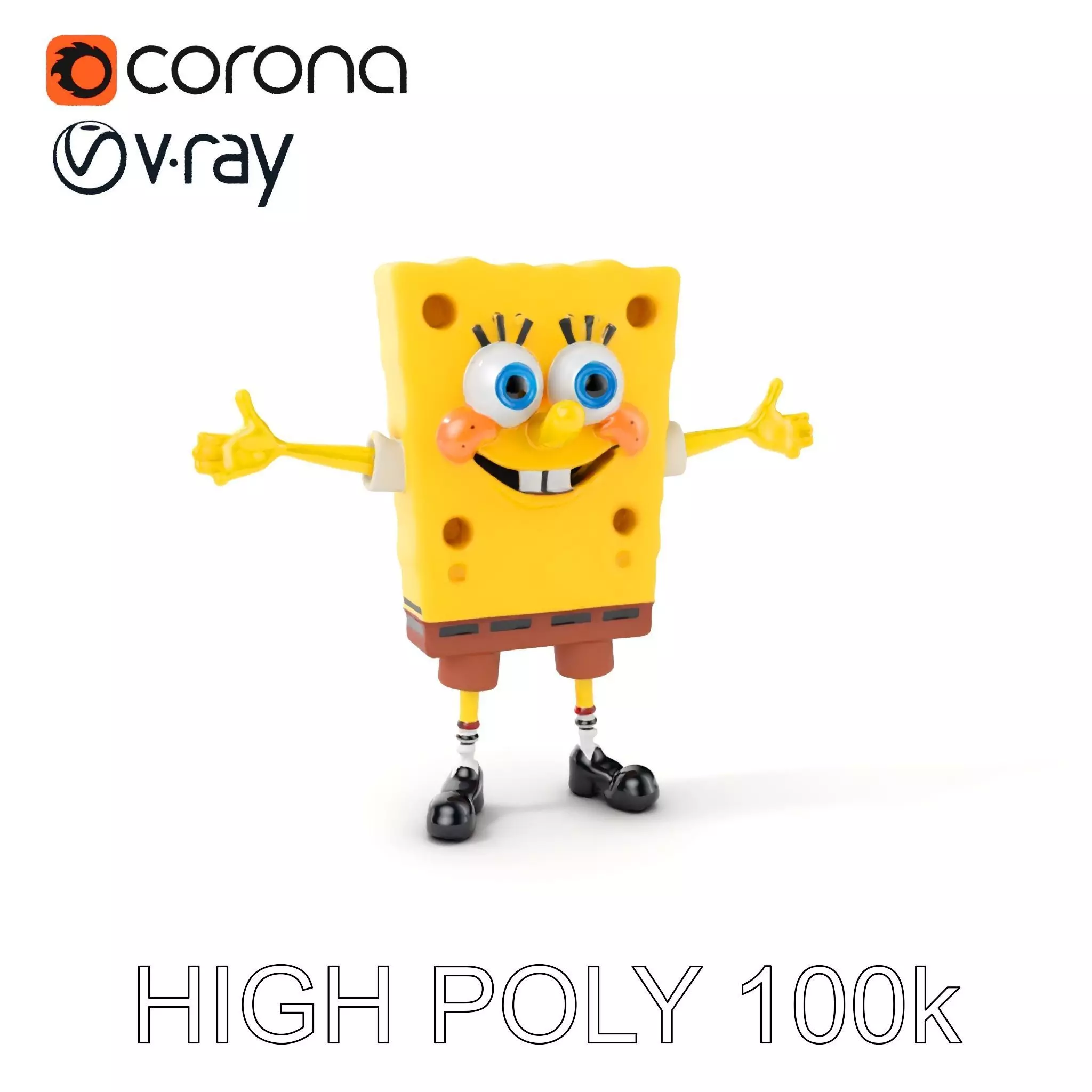 D Model Cheerful Square Character with Shorts and Shoes Low-poly 3D model_0