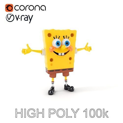D Model Cheerful Square Character with Shorts and Shoes Low-poly 3D model
