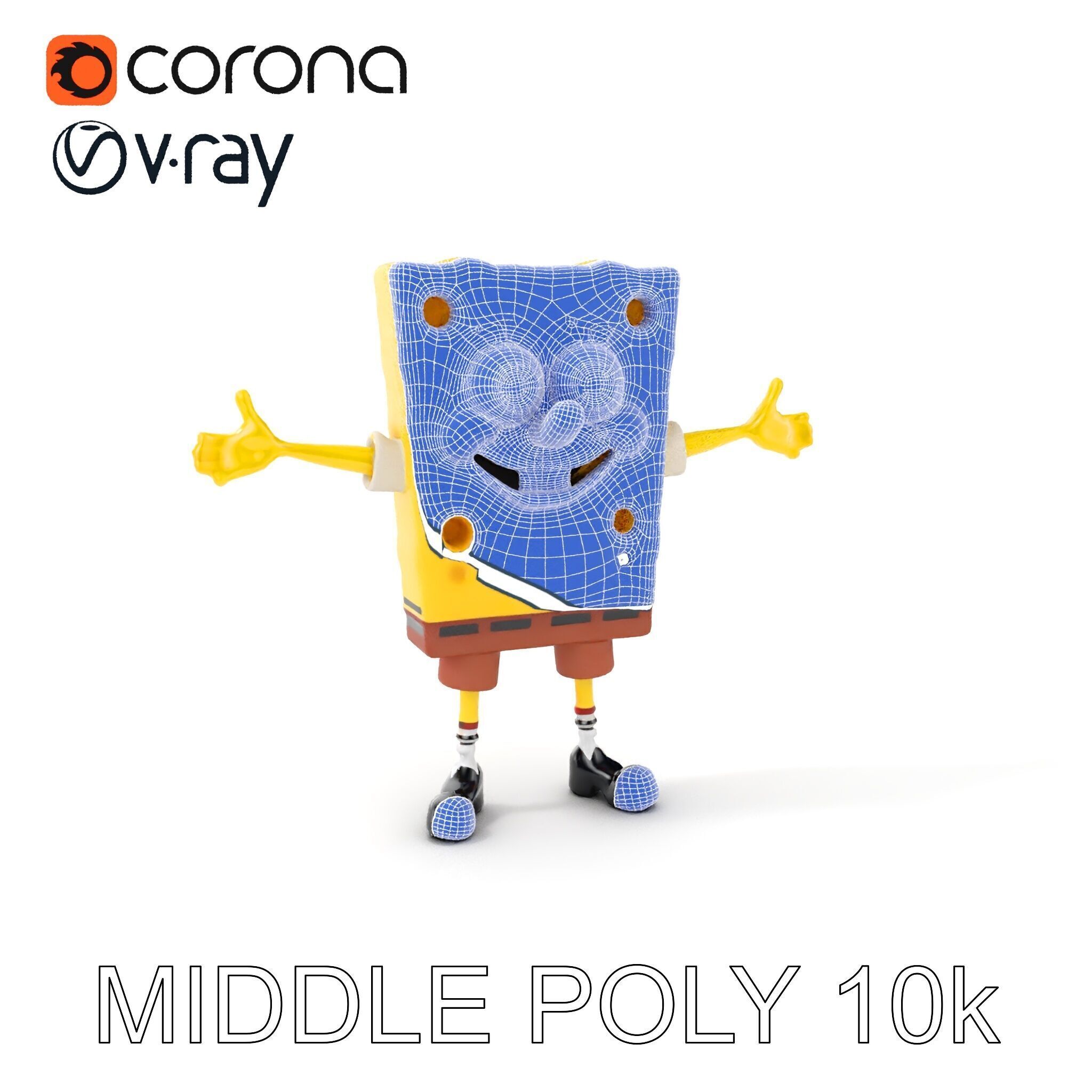 D Model Cheerful Square Character with Shorts and Shoes Low-poly 3D model_16