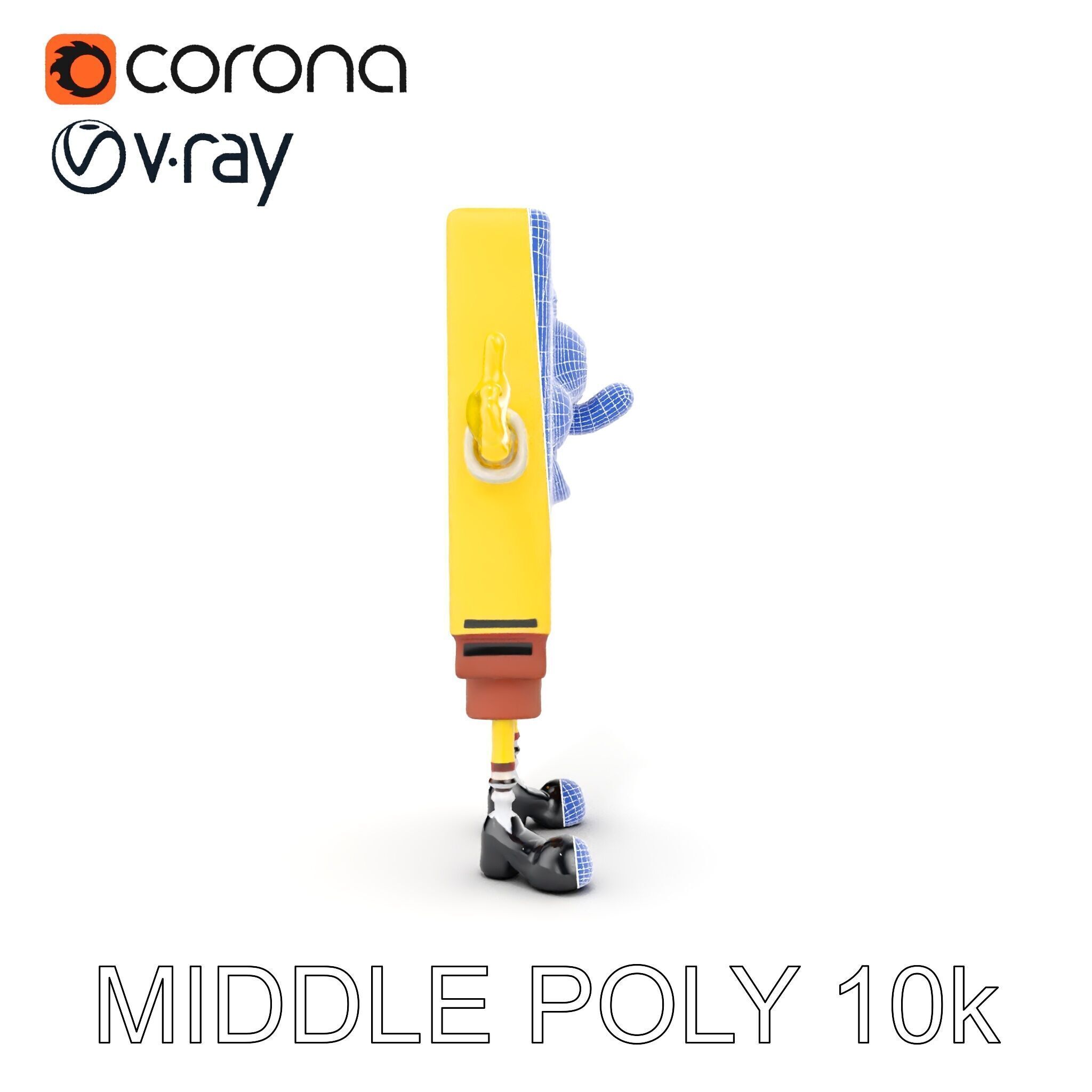 D Model Cheerful Square Character with Shorts and Shoes Low-poly 3D model_30