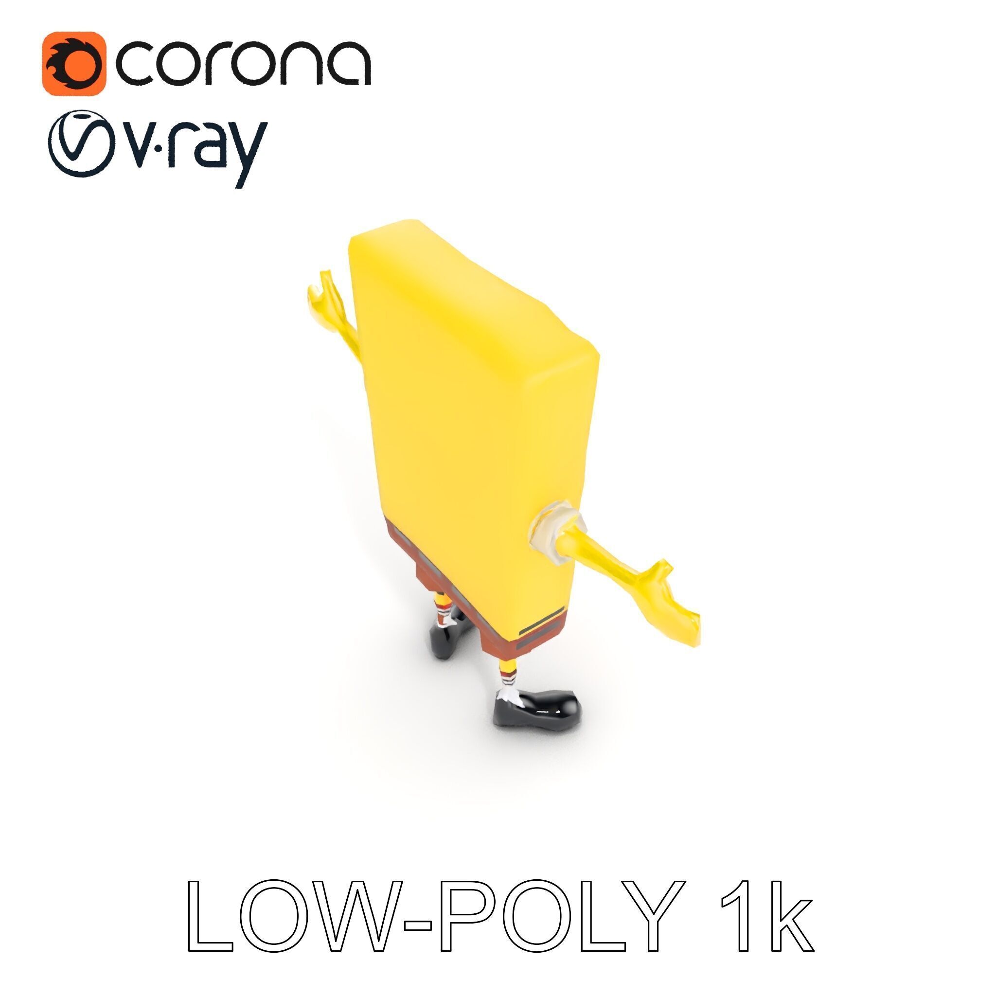 D Model Cheerful Square Character with Shorts and Shoes Low-poly 3D model_14