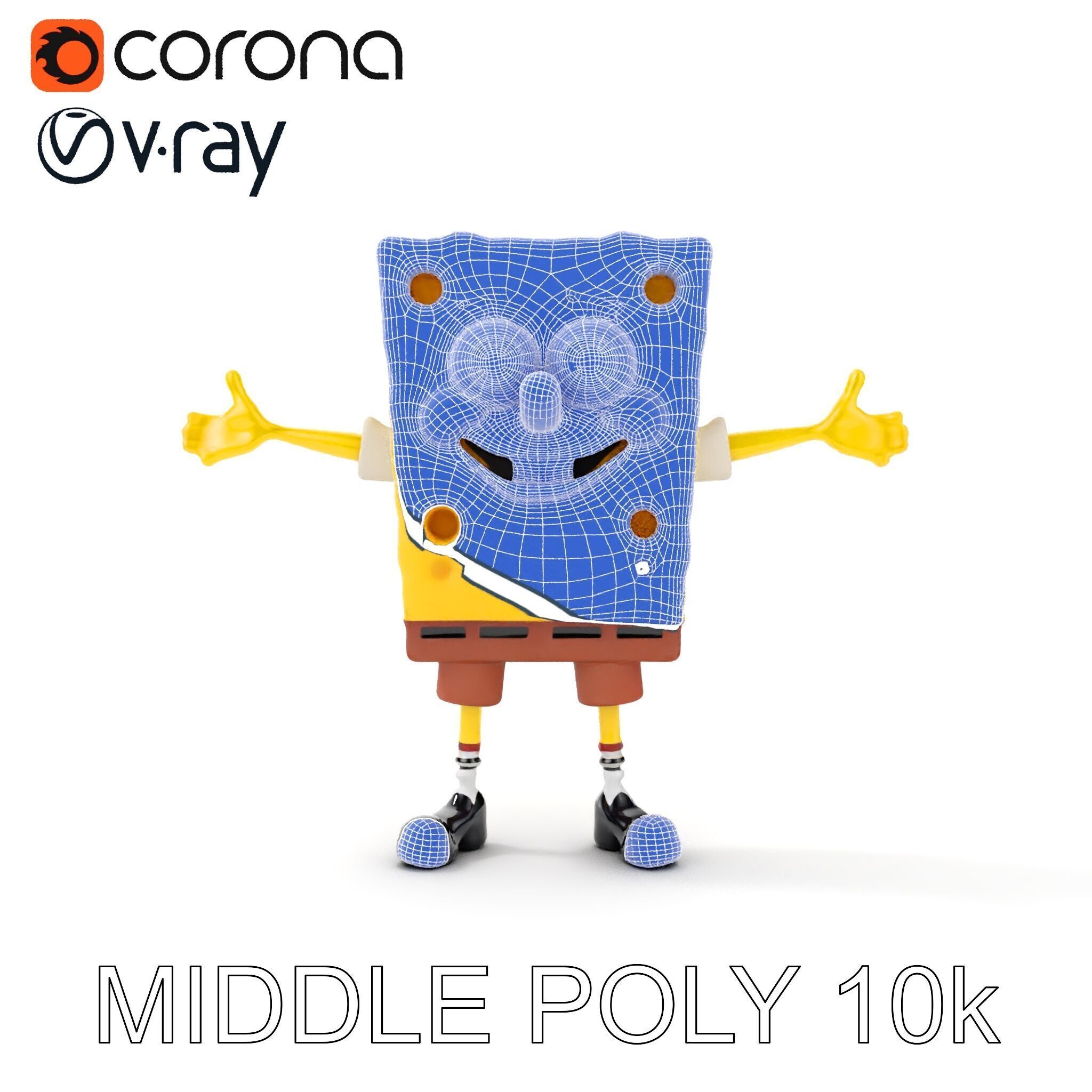 D Model Cheerful Square Character with Shorts and Shoes Low-poly 3D model_33