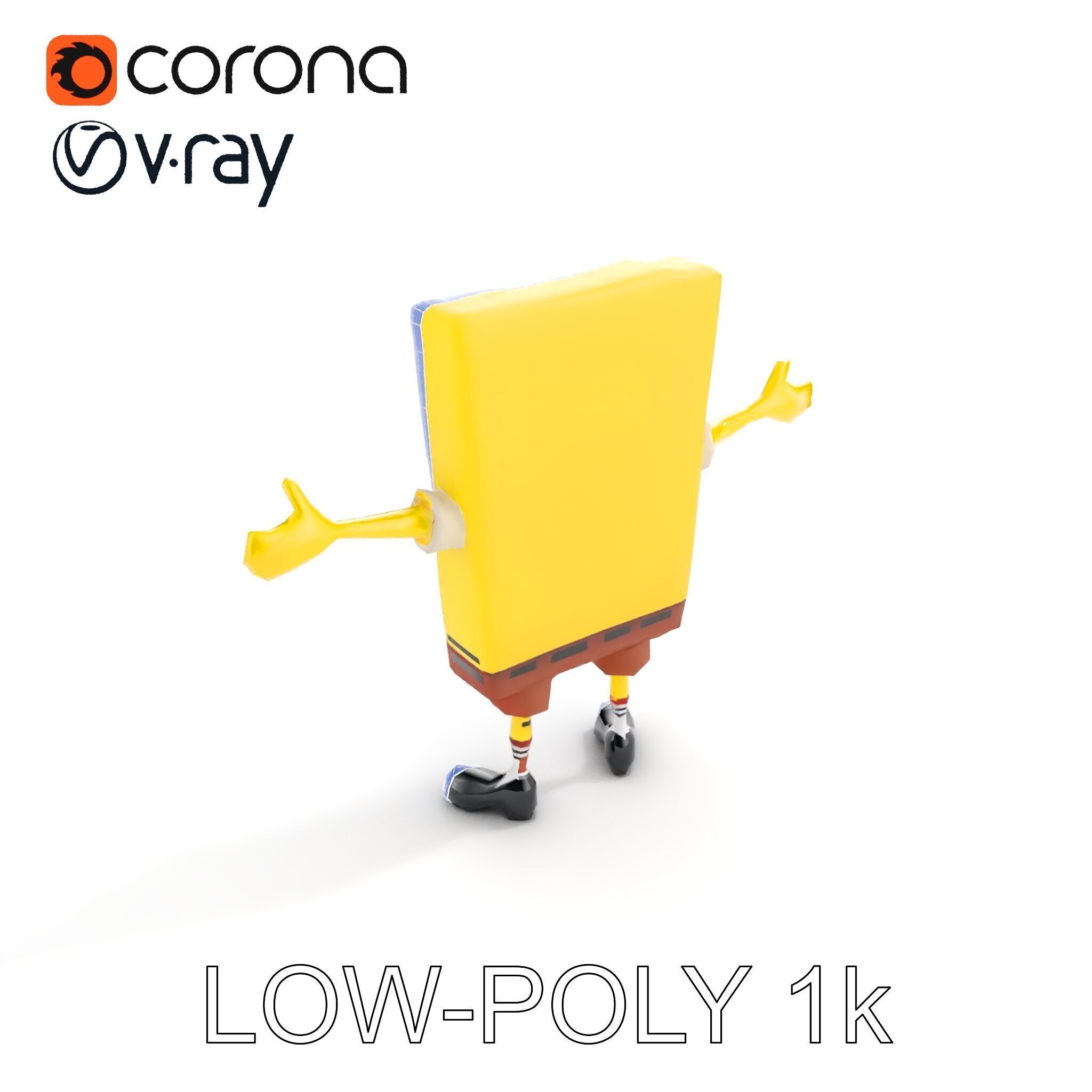 D Model Cheerful Square Character with Shorts and Shoes Low-poly 3D model_23