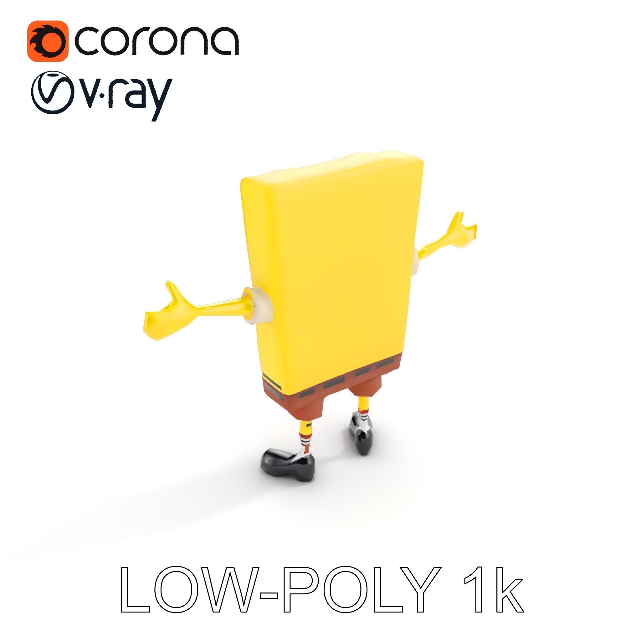 D Model Cheerful Square Character with Shorts and Shoes Low-poly 3D model_17